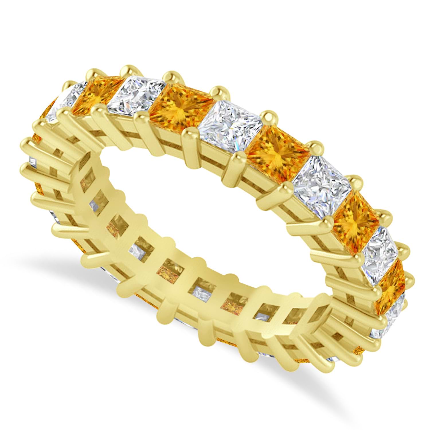 Princess Diamond & Citrine Wedding Band 14k Yellow Gold (3.12ct)
