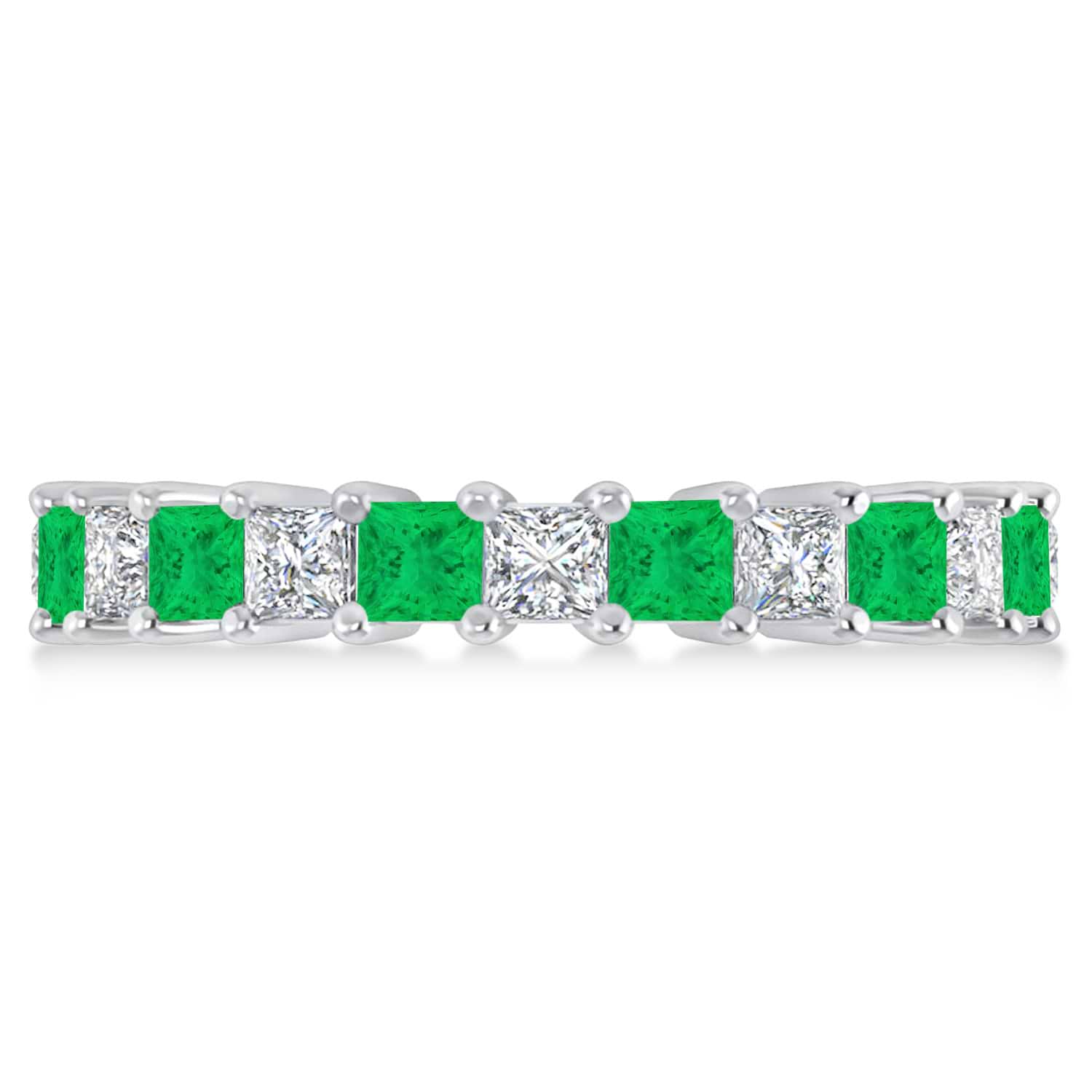 Princess Diamond & Emerald Wedding Band 14k White Gold (3.12ct)