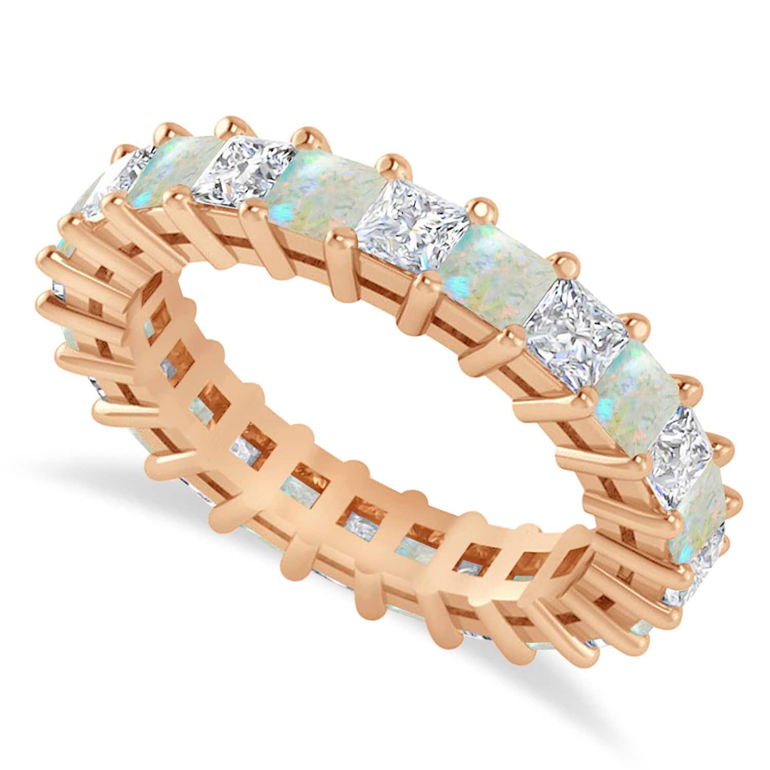 Princess Diamond & Opal Wedding Band 14k Rose Gold (3.12ct)