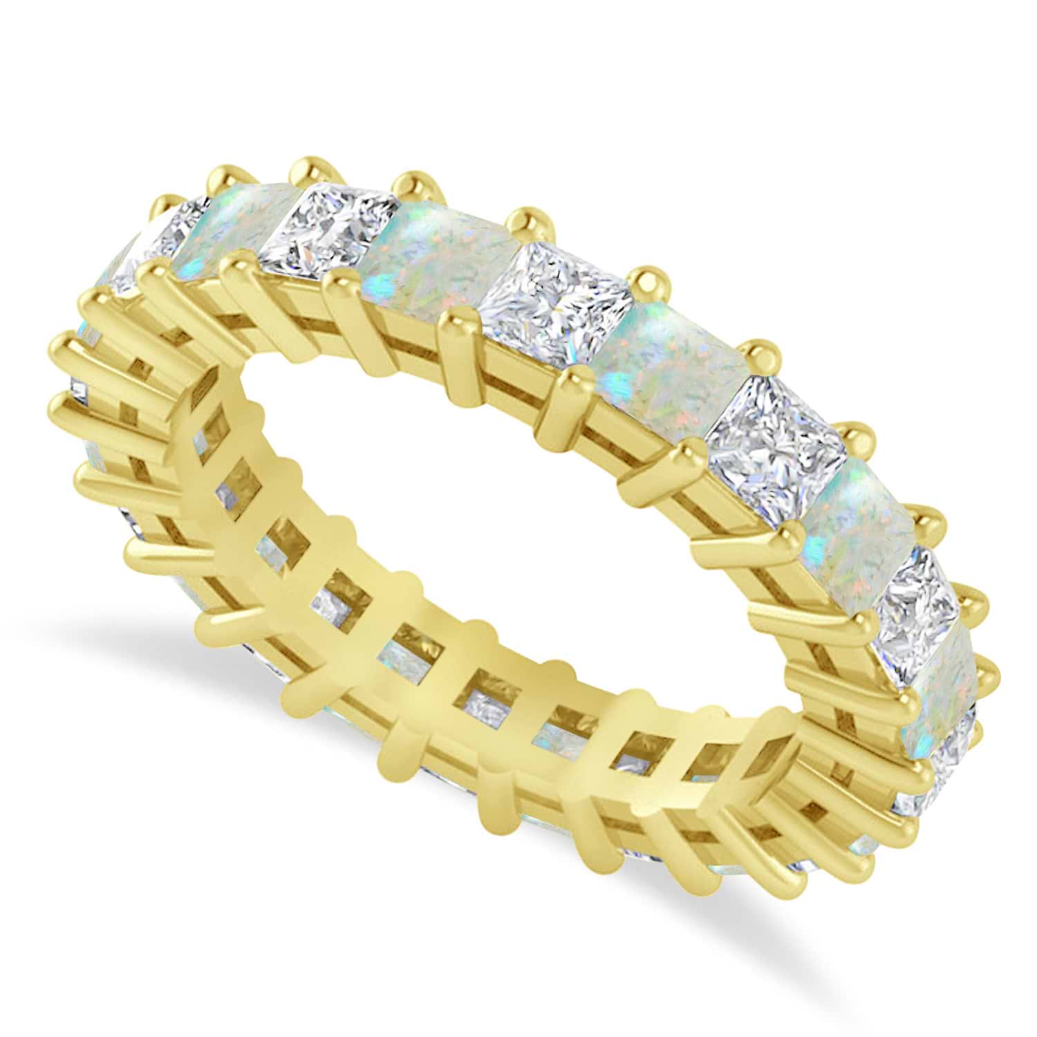 Princess Diamond & Opal Wedding Band 14k Yellow Gold (3.12ct)