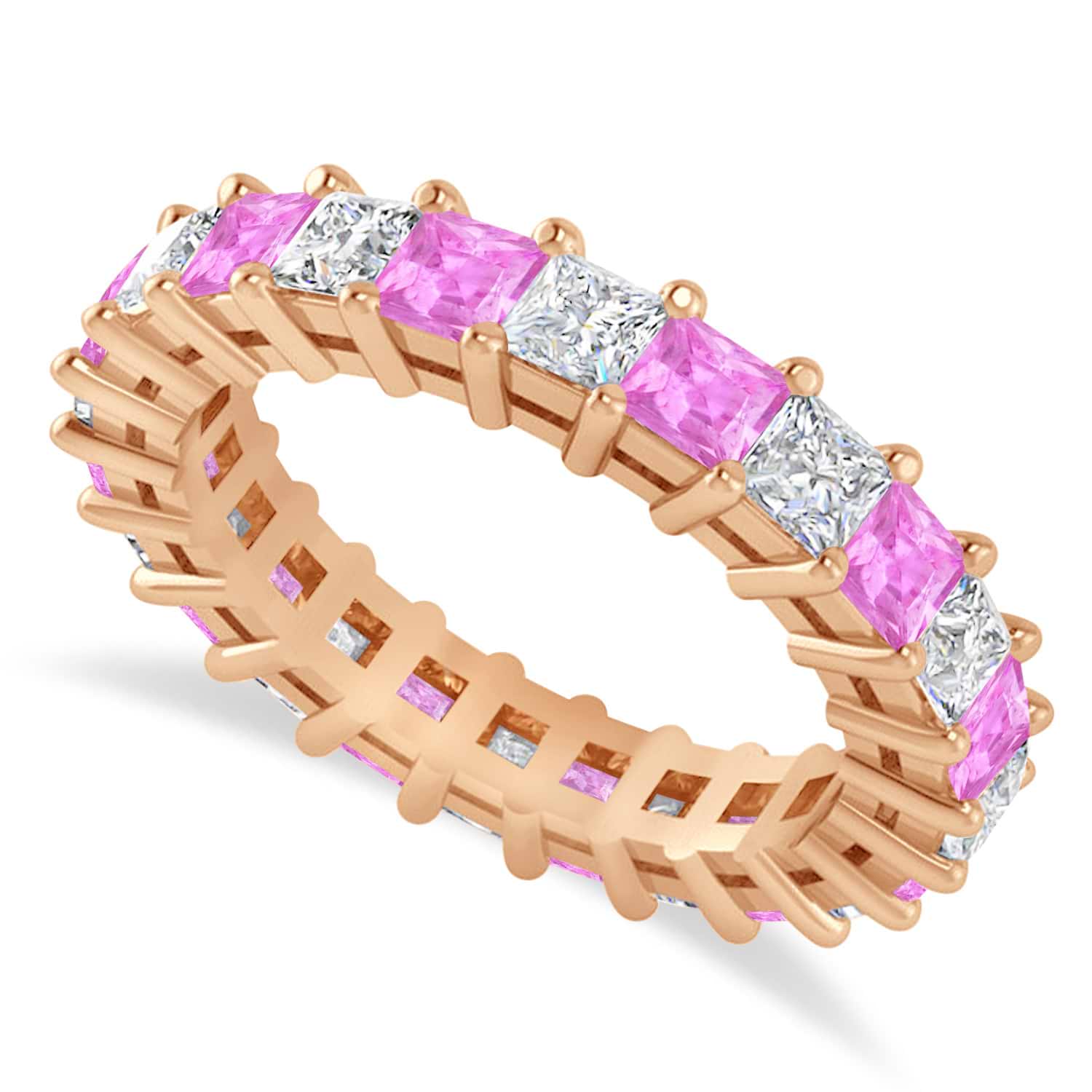 Princess Diamond & Pink Sapphire Wedding Band 14k Rose Gold (3.12ct)