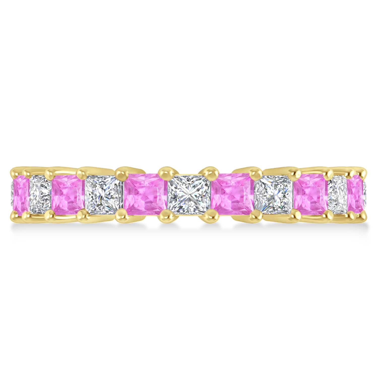 Princess Diamond & Pink Sapphire Wedding Band 14k Yellow Gold (3.12ct)