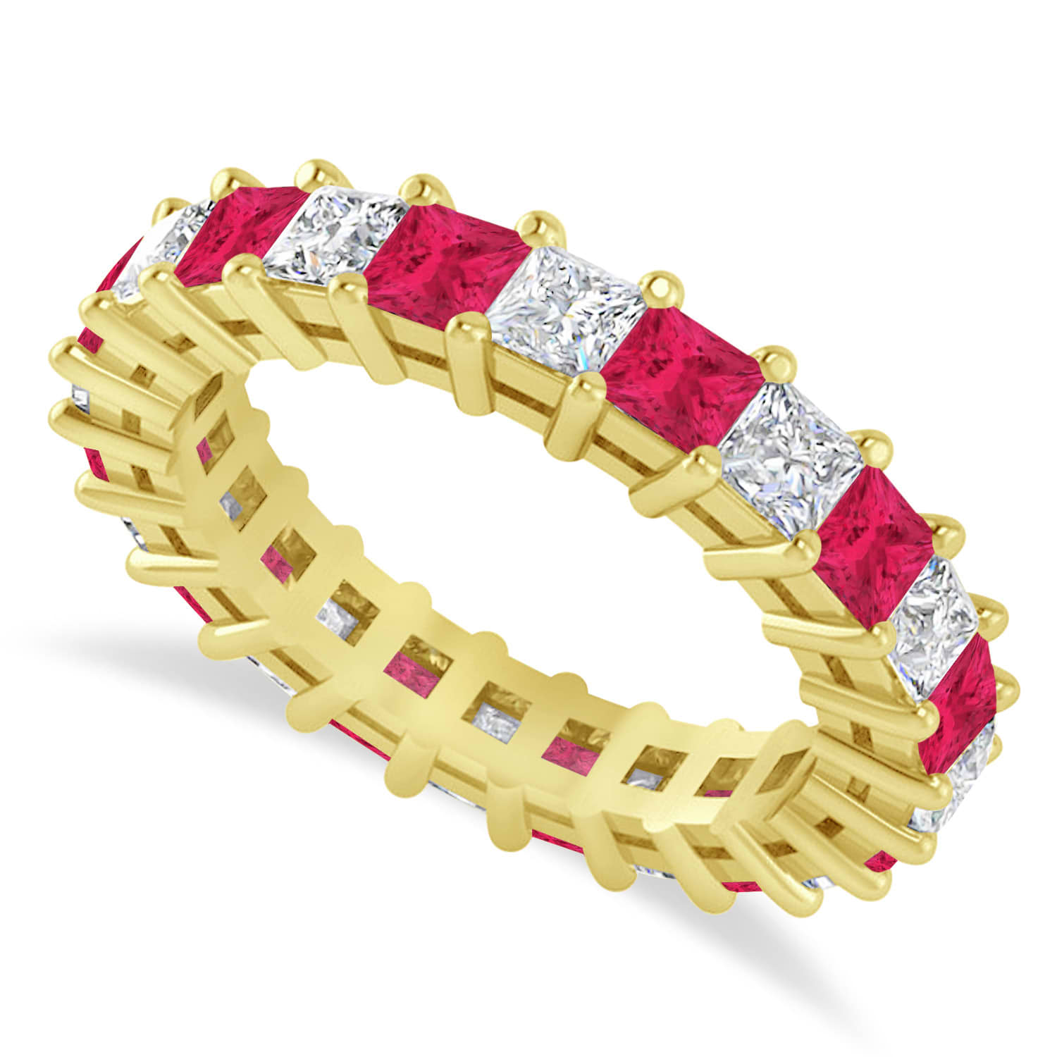 Princess Diamond & Ruby Wedding Band 14k Yellow Gold (3.12ct)