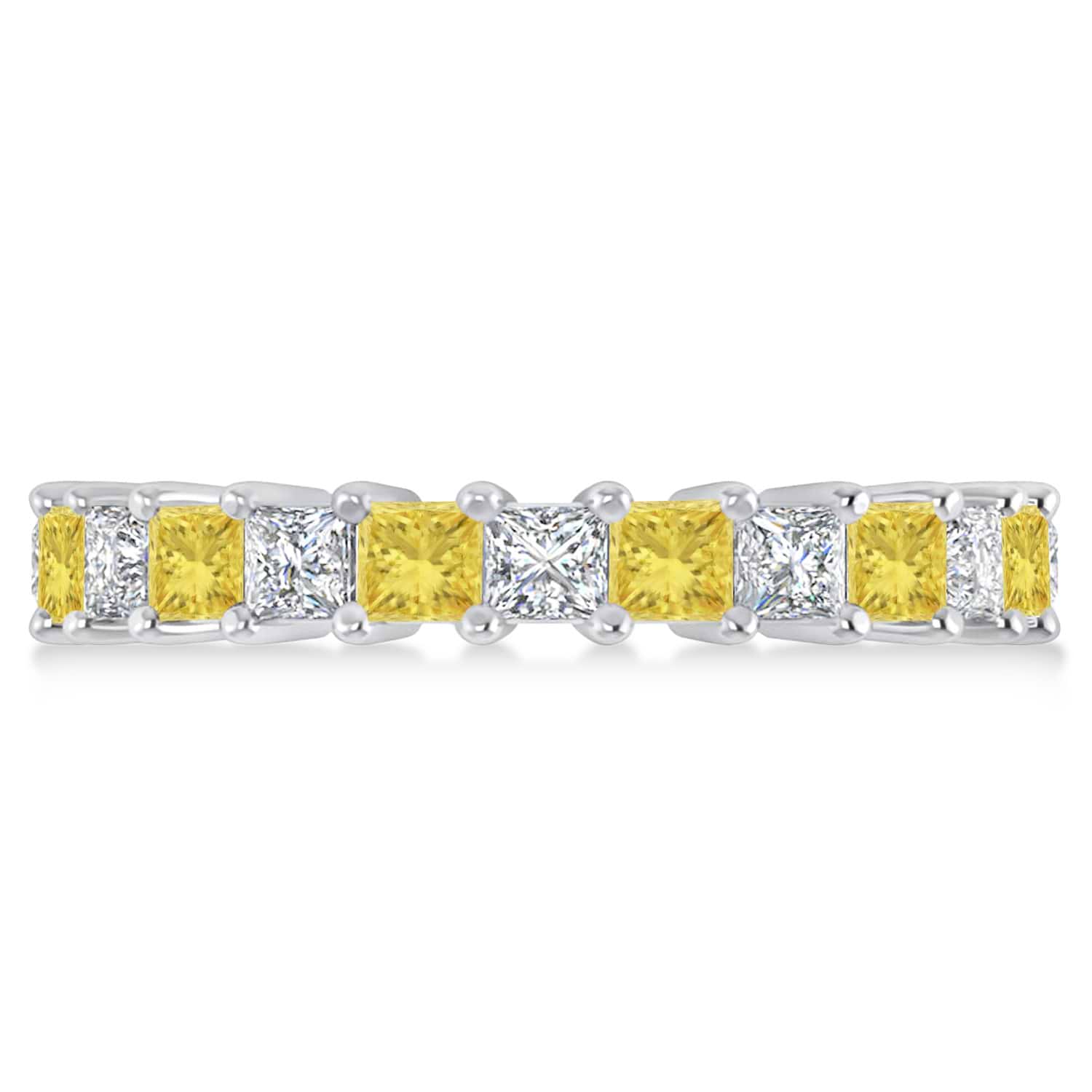Princess Yellow & White Diamond Wedding Band 14k White Gold (3.12ct)