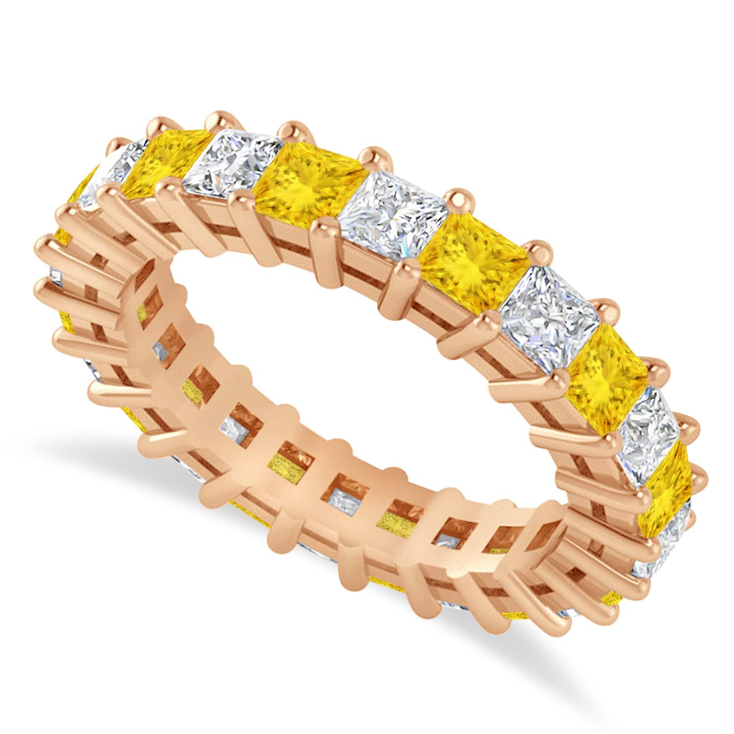 Princess Diamond & Yellow Sapphire Wedding Band 14k Rose Gold (3.12ct)