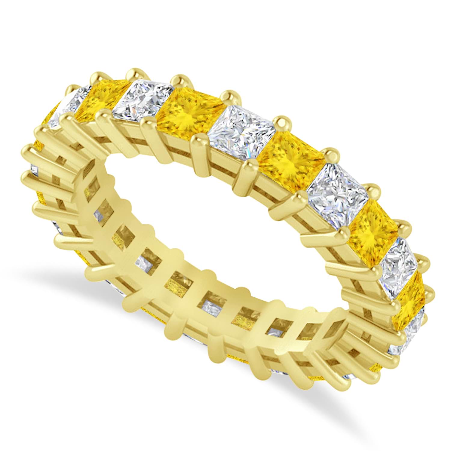 Princess Diamond & Yellow Sapphire Wedding Band 14k Yellow Gold (3.12ct)