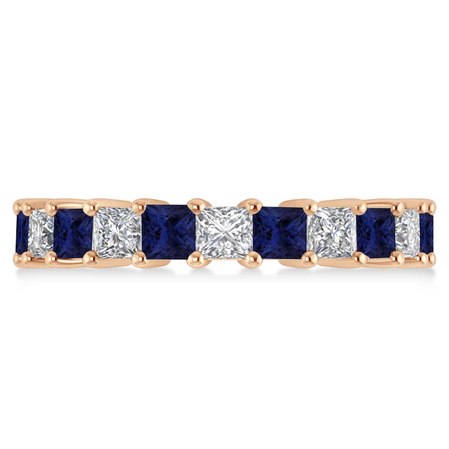 Princess Diamond & Blue Sapphire Wedding Band 14k Rose Gold (4.18ct)