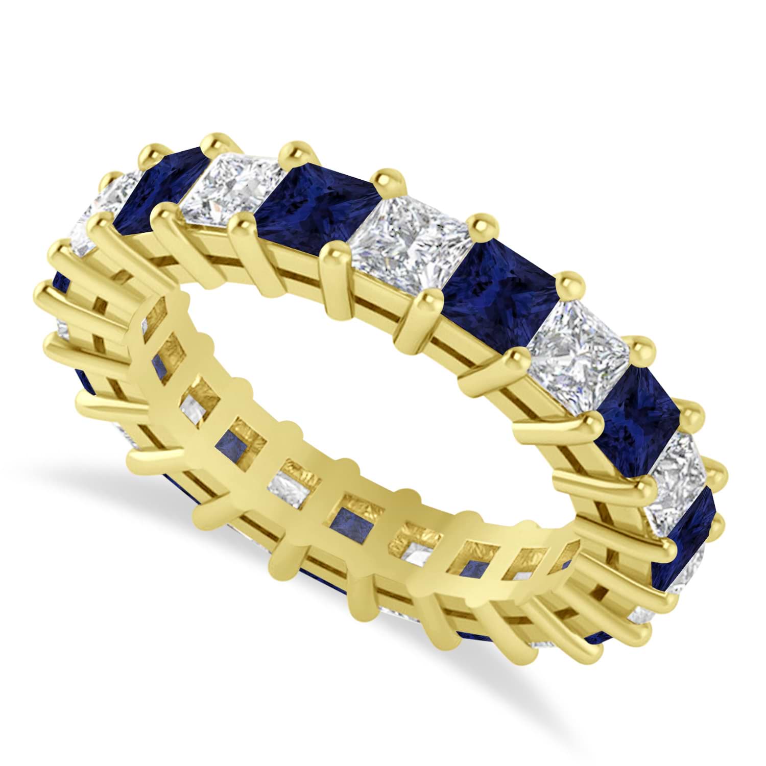 Princess Diamond & Blue Sapphire Wedding Band 14k Yellow Gold (4.18ct)