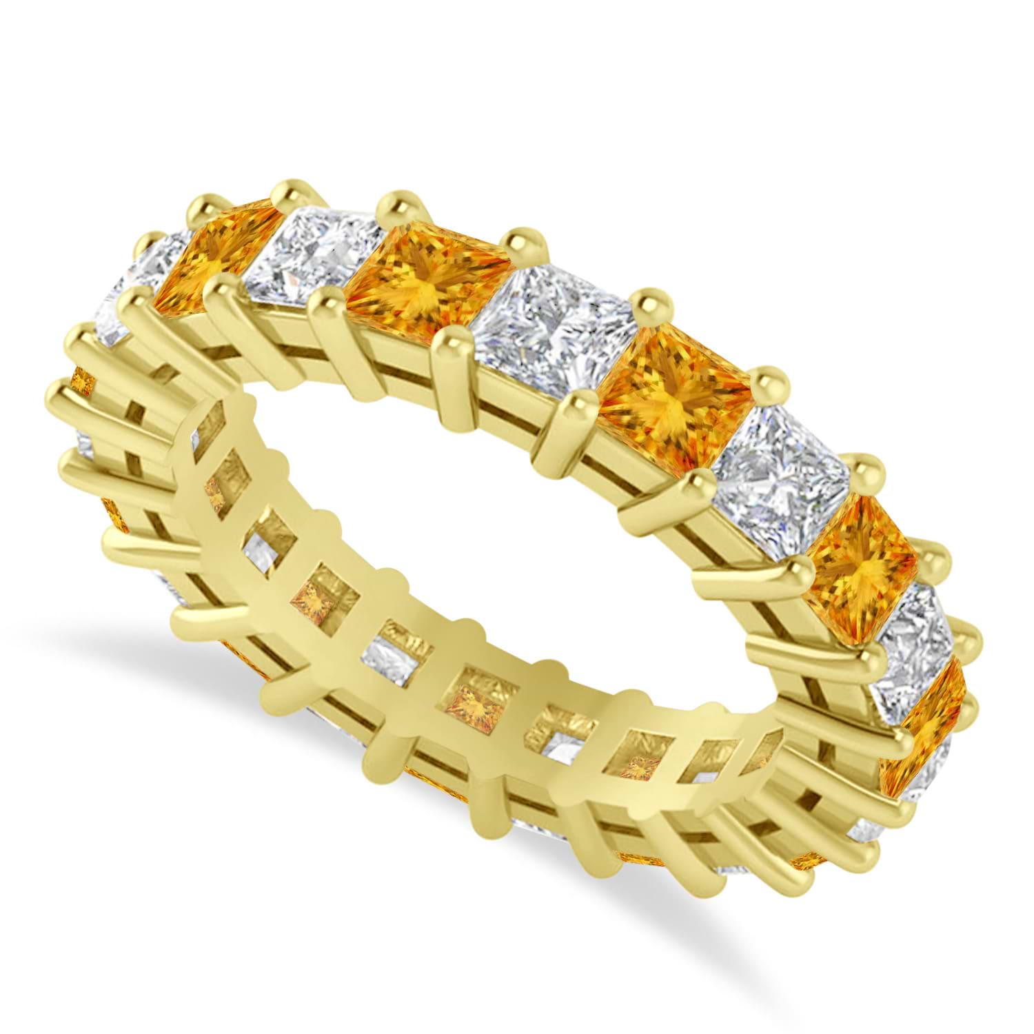 Princess Diamond & Citrine Wedding Band 14k Yellow Gold (4.18ct)