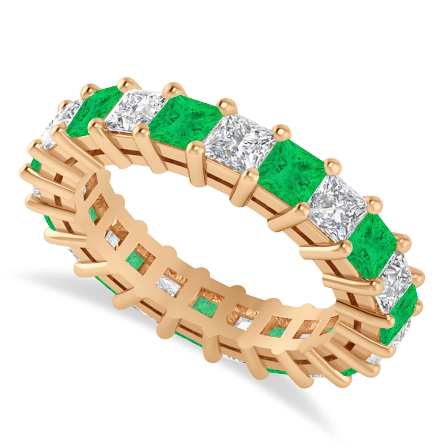 Princess Diamond & Emerald Wedding Band 14k Rose Gold (4.18ct)