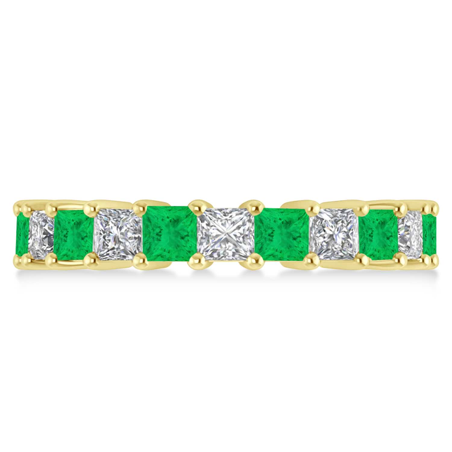 Princess Diamond & Emerald Wedding Band 14k Yellow Gold (4.18ct)