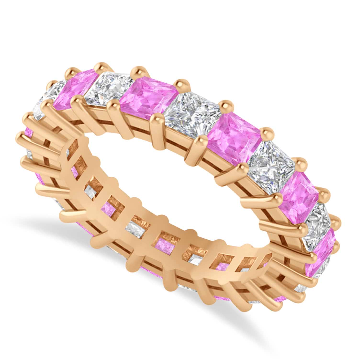 Princess Diamond & Pink Sapphire Wedding Band 14k Rose Gold (4.18ct)