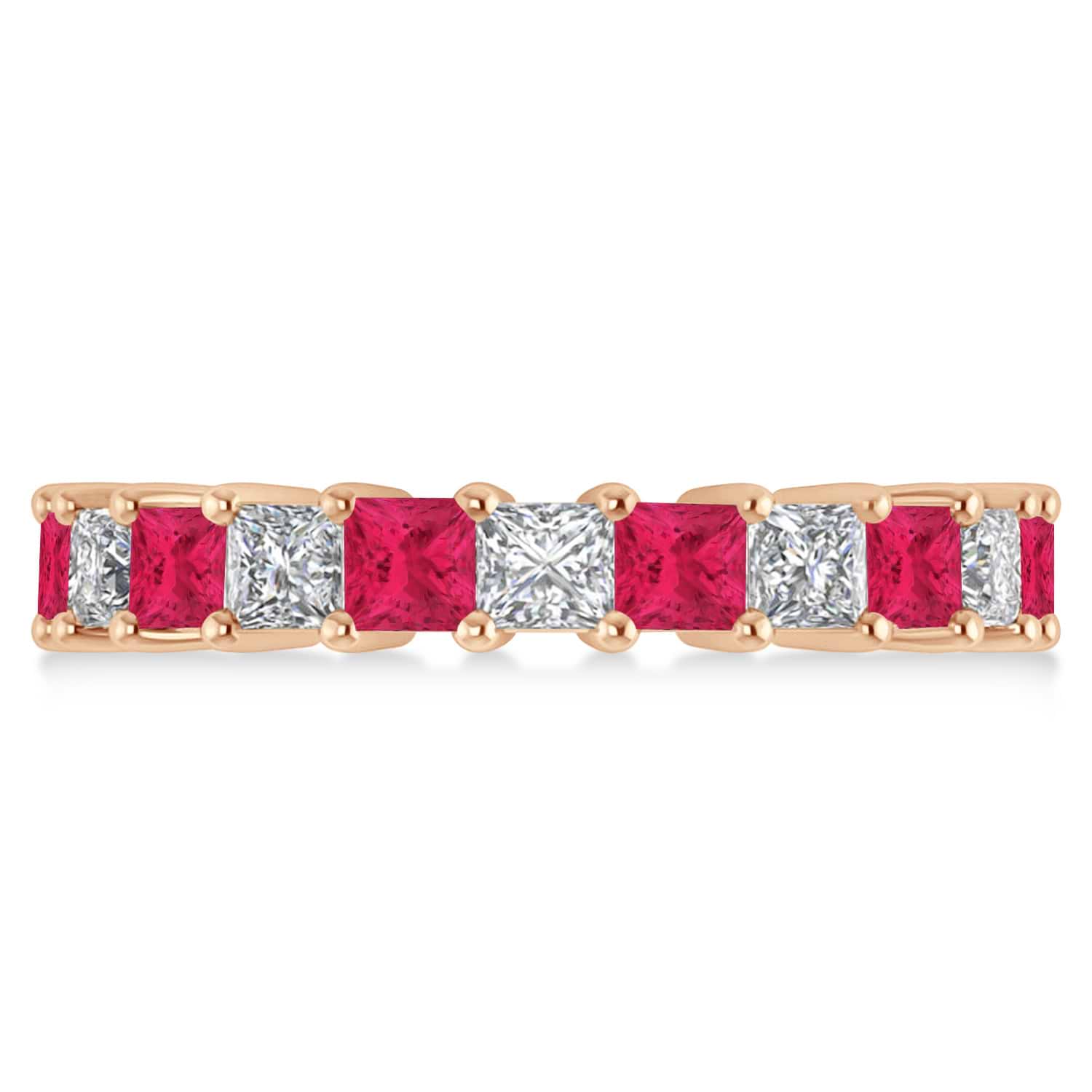 Princess Diamond & Ruby Wedding Band 14k Rose Gold (4.18ct)