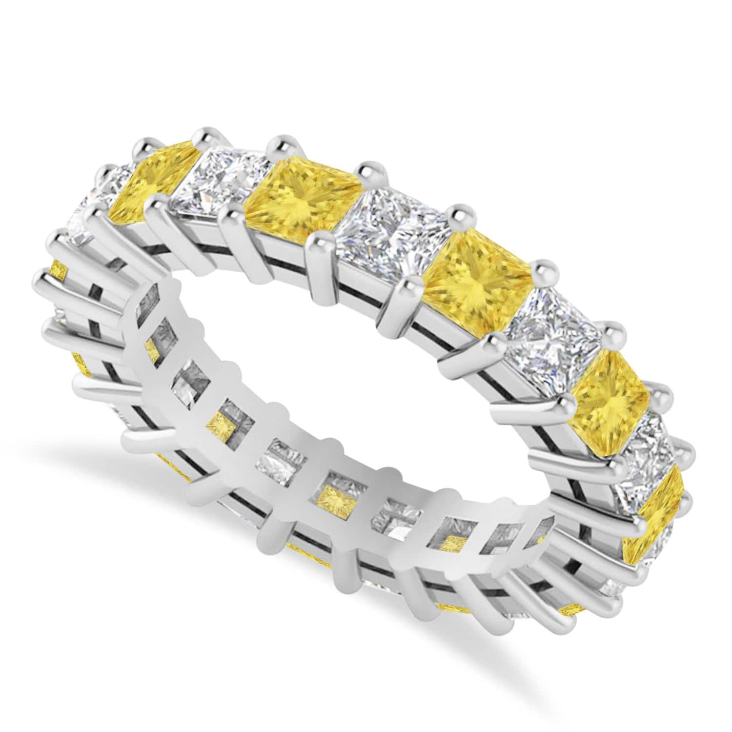 Princess Yellow & White Diamond Wedding Band 14k White Gold (3.96ct)
