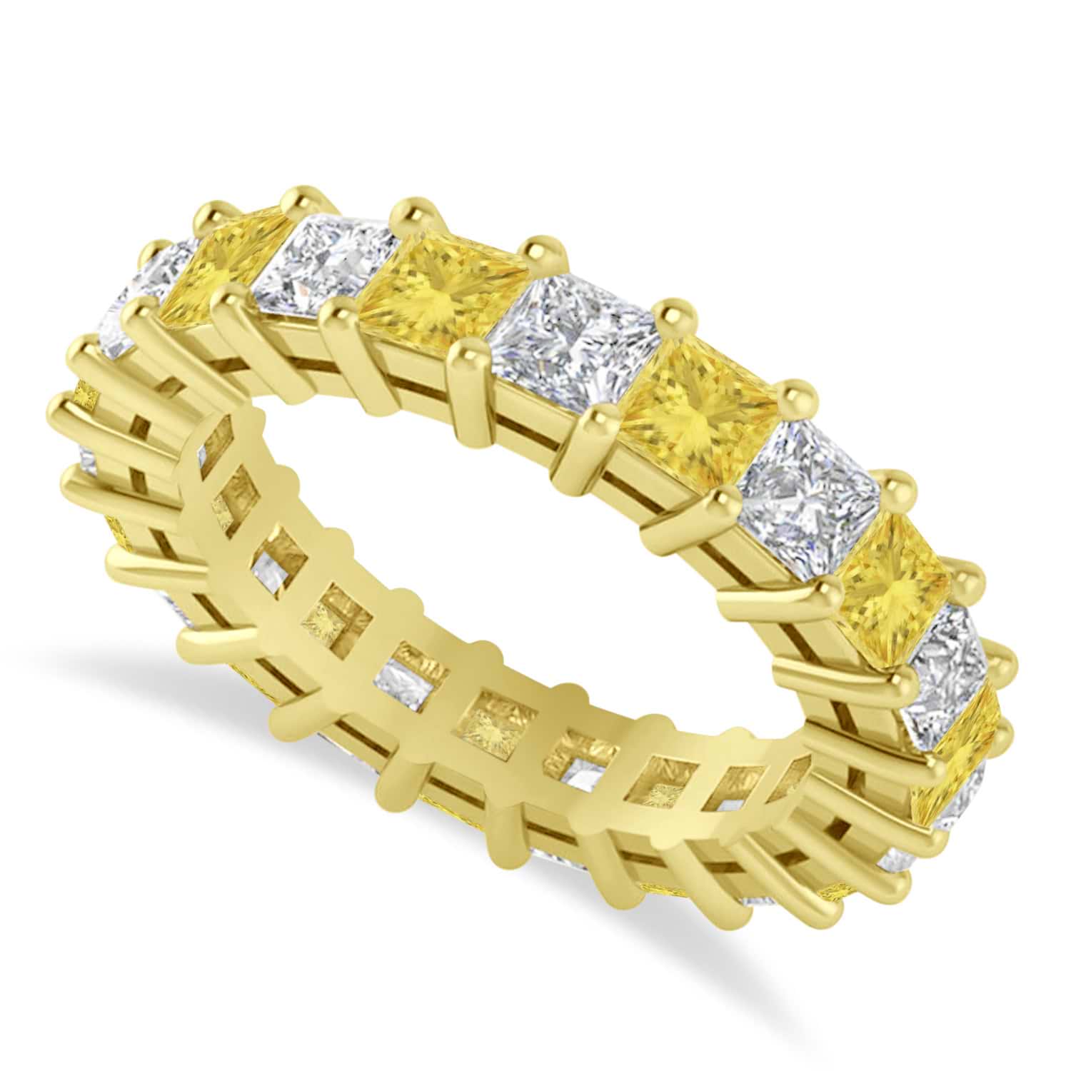 Princess Yellow & White Diamond Wedding Band 14k Yellow Gold (3.96ct)