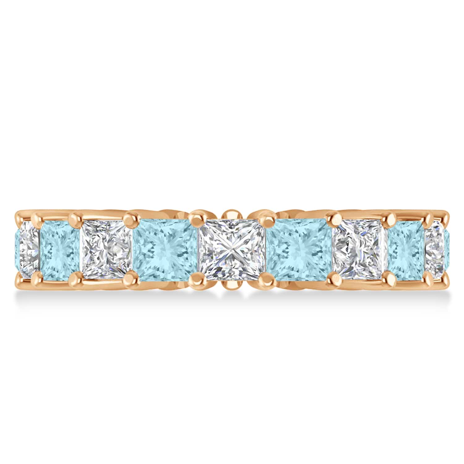 Princess Diamond & Aquamarine Wedding Band 14k Rose Gold (5.61ct)
