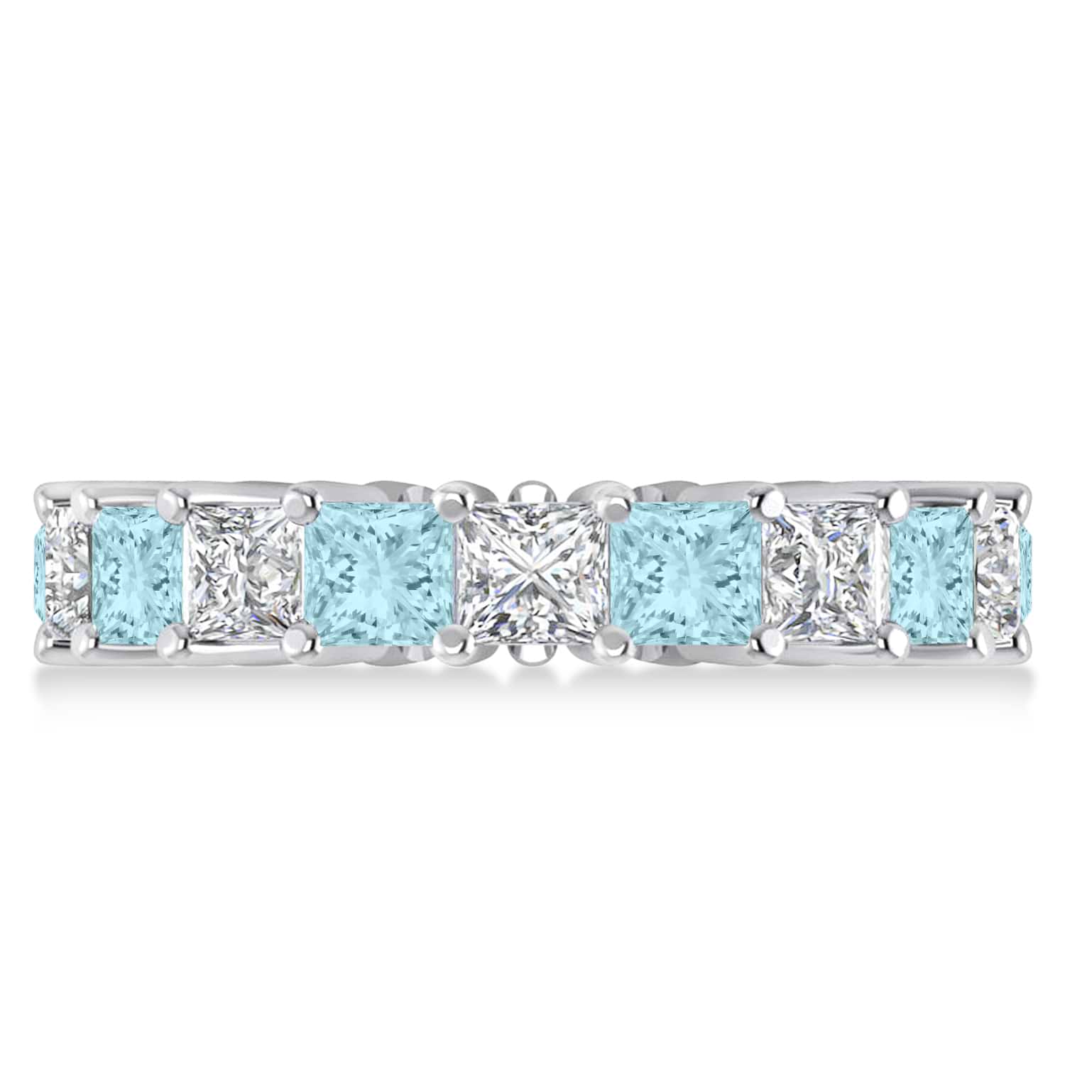 Princess Diamond & Aquamarine Wedding Band 14k White Gold (5.61ct)