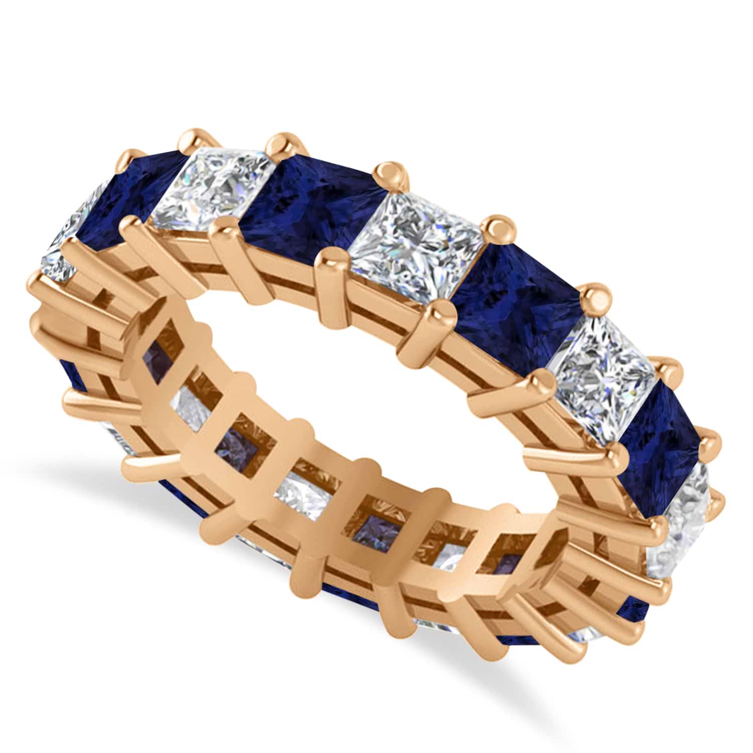 Princess Diamond & Blue Sapphire Wedding Band 14k Rose Gold (5.61ct)