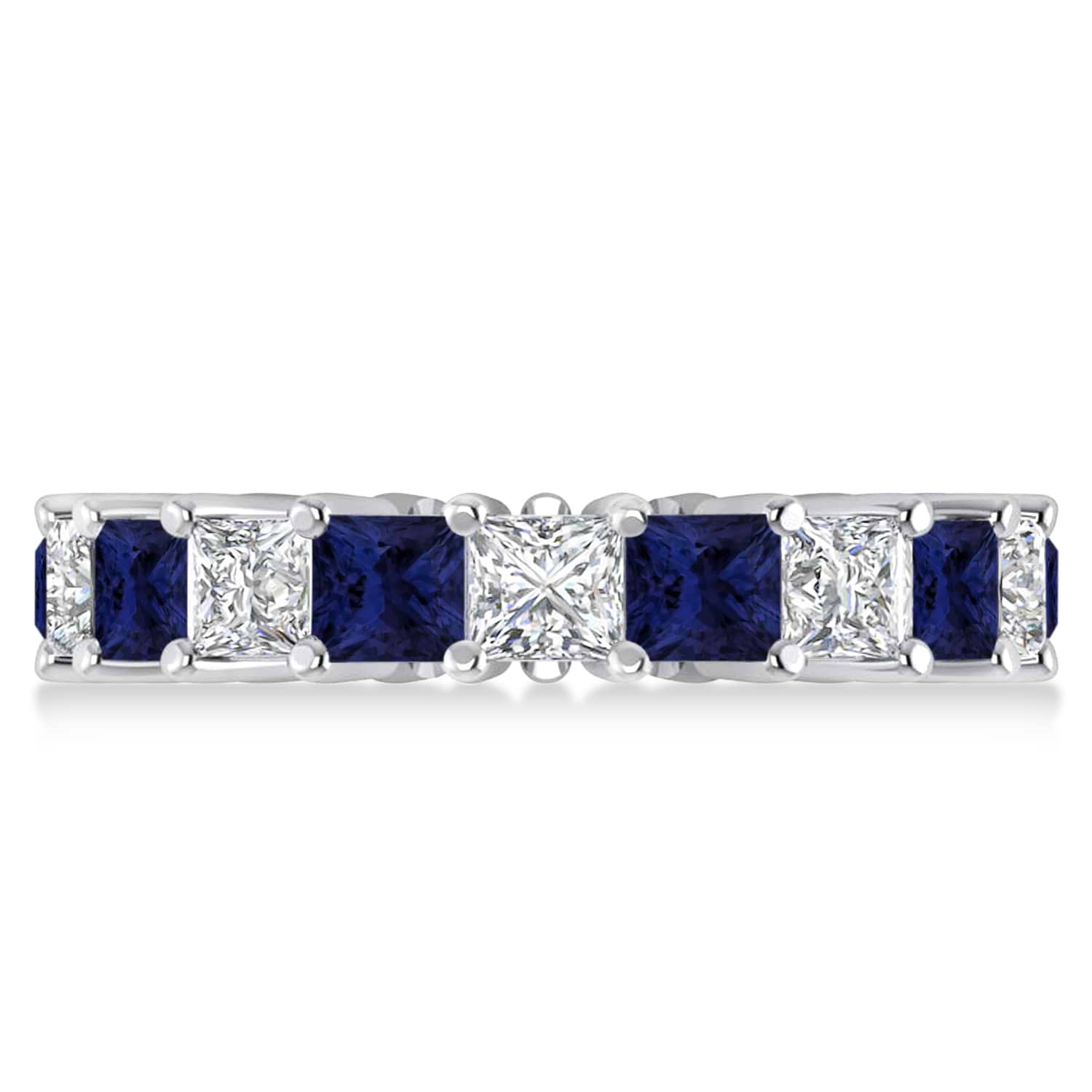 Princess Diamond & Blue Sapphire Wedding Band 14k White Gold (5.61ct)