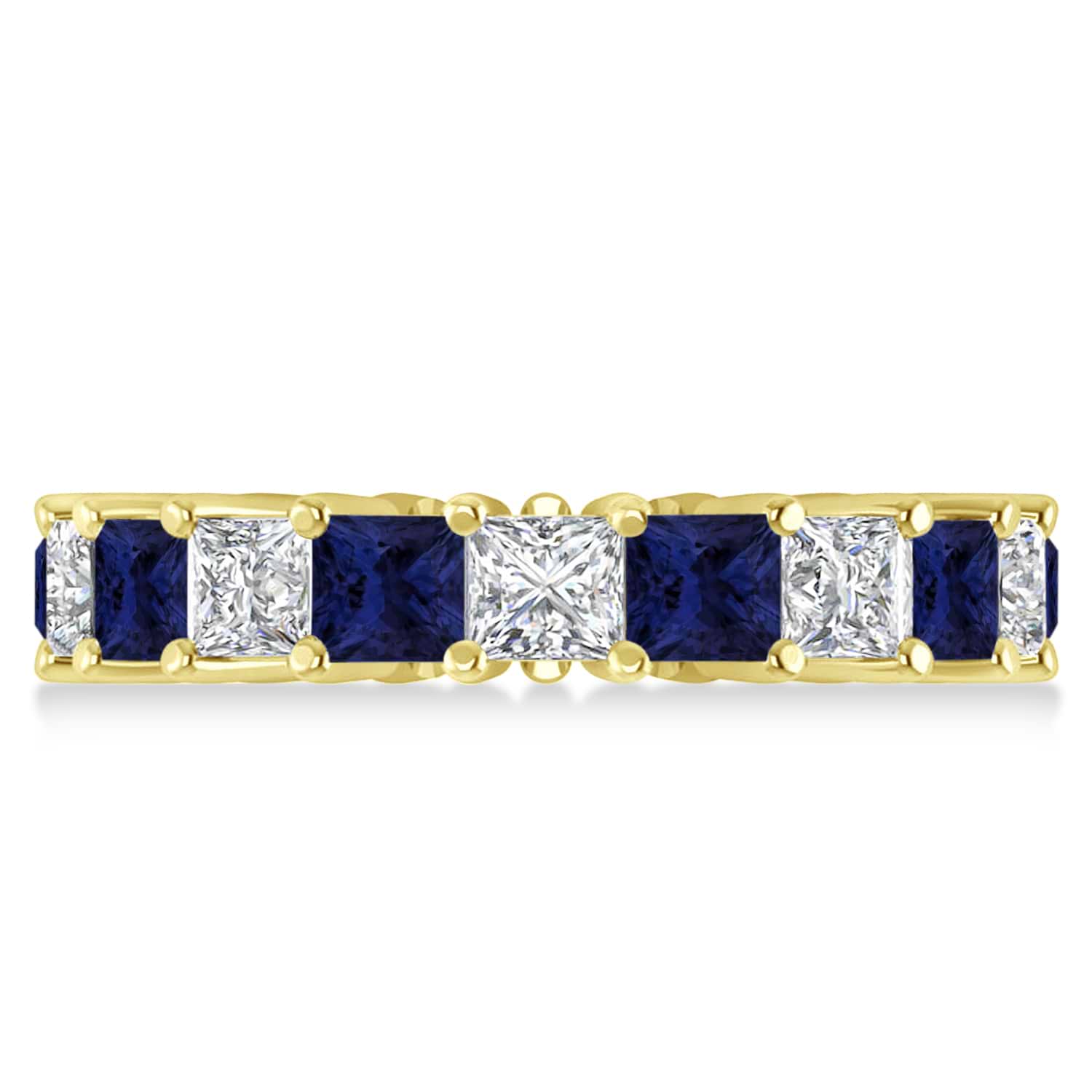 Princess Diamond & Blue Sapphire Wedding Band 14k Yellow Gold (5.61ct)
