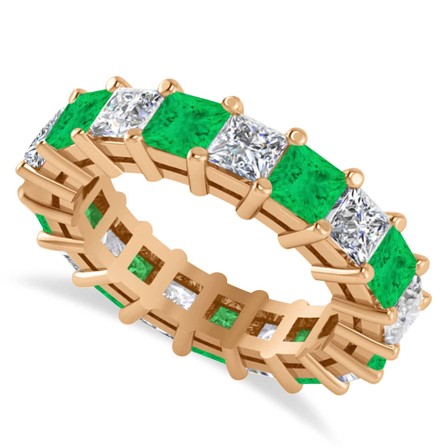 Princess Diamond & Emerald Wedding Band 14k Rose Gold (5.61ct)
