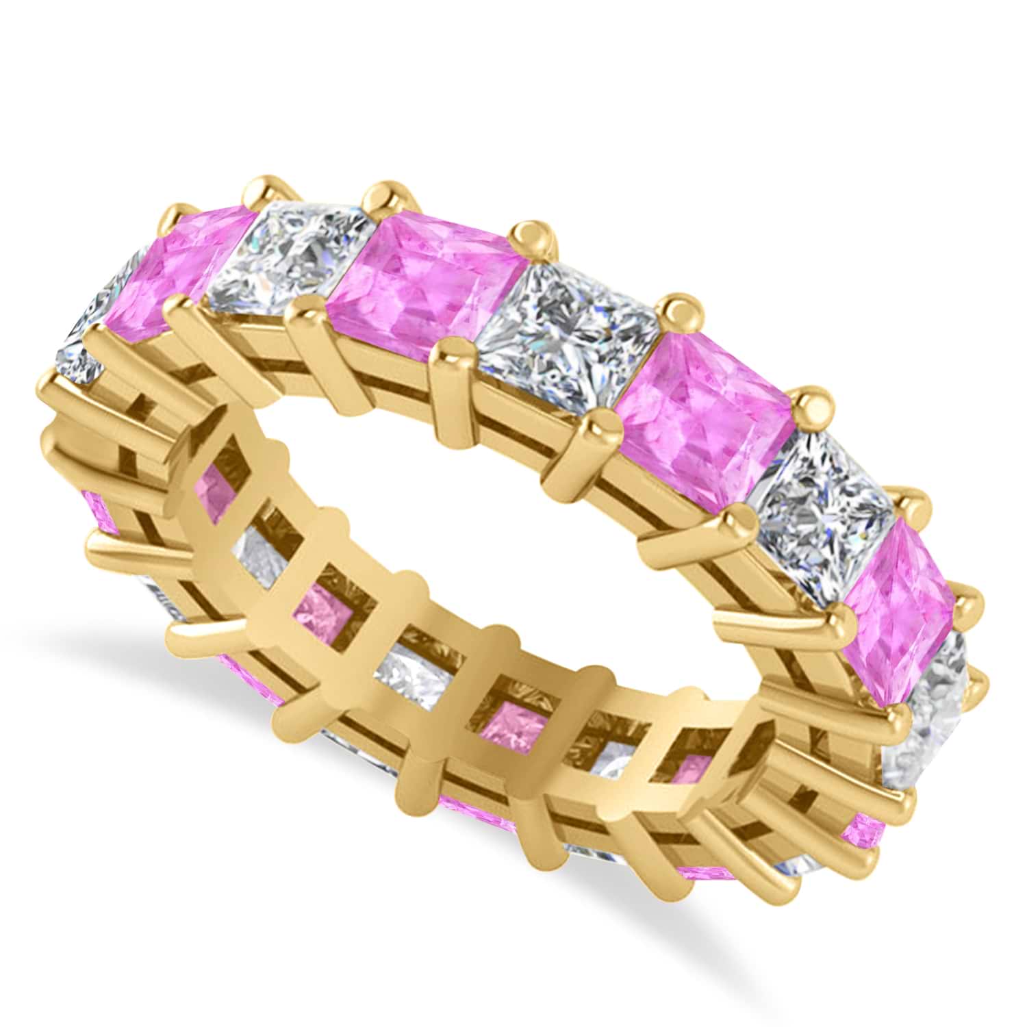 Princess Diamond & Pink Sapphire Wedding Band 14k Yellow Gold (5.61ct)