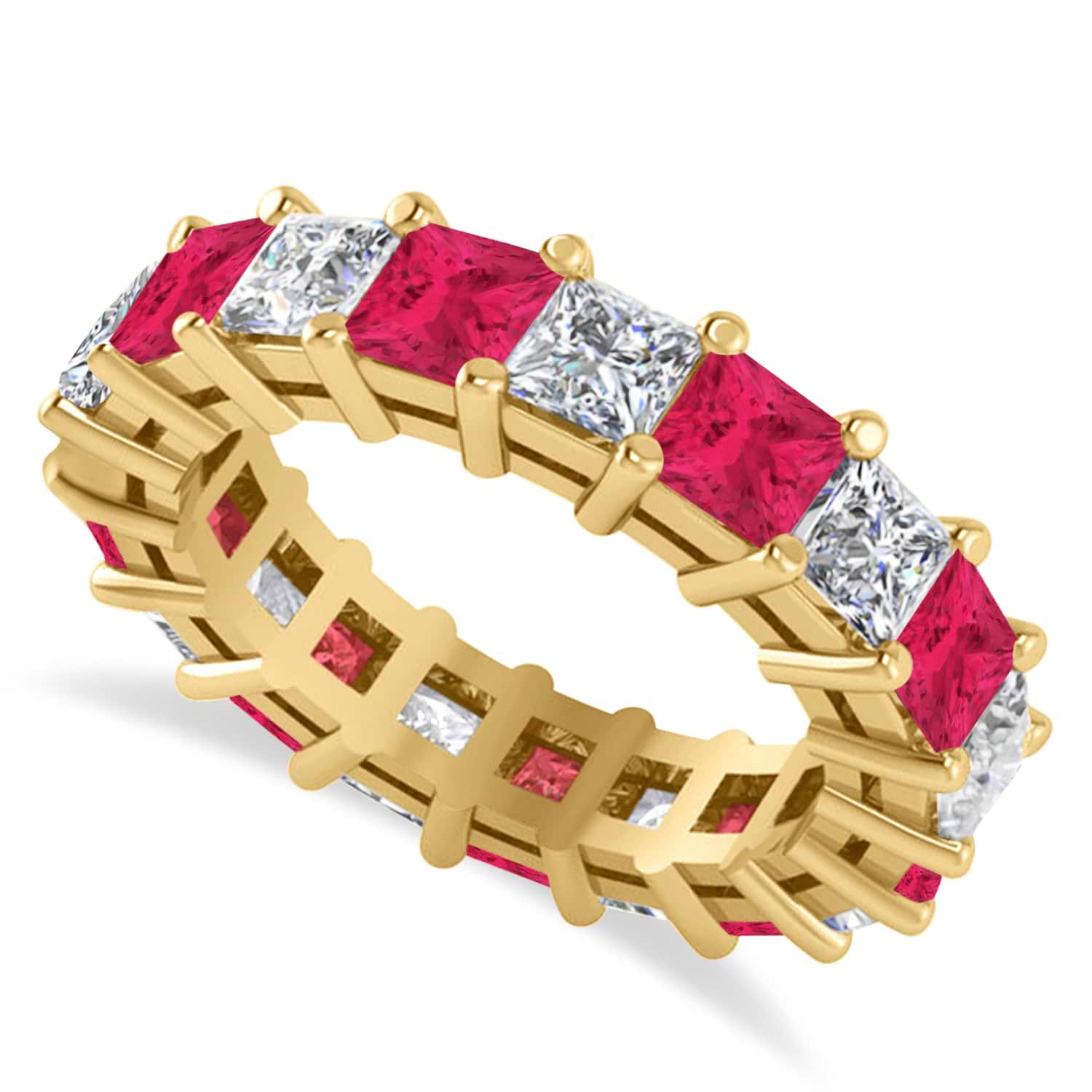 Princess Diamond & Ruby Wedding Band 14k Yellow Gold (5.61ct)