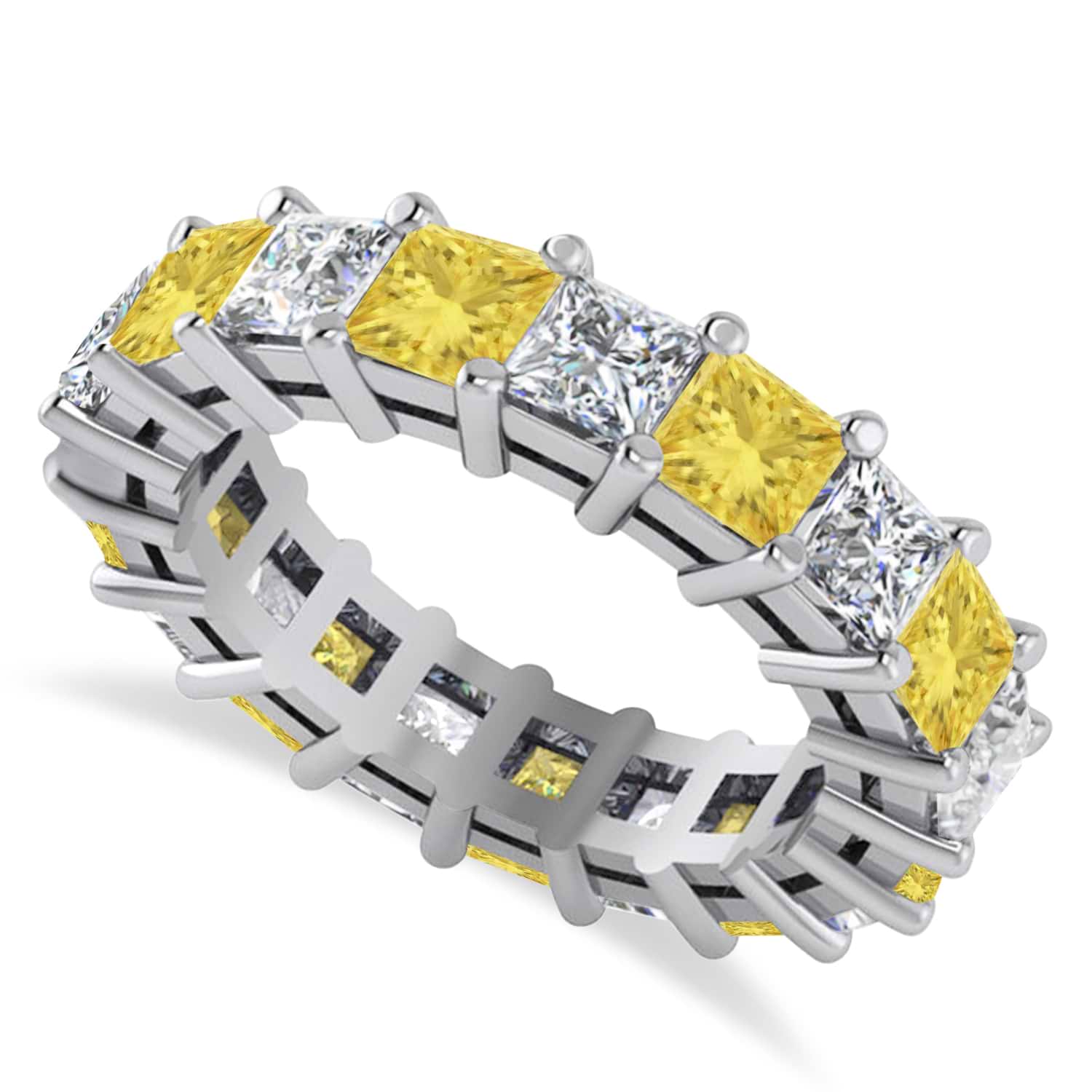 Princess Yellow & White Diamond Wedding Band 14k White Gold (5.51ct)