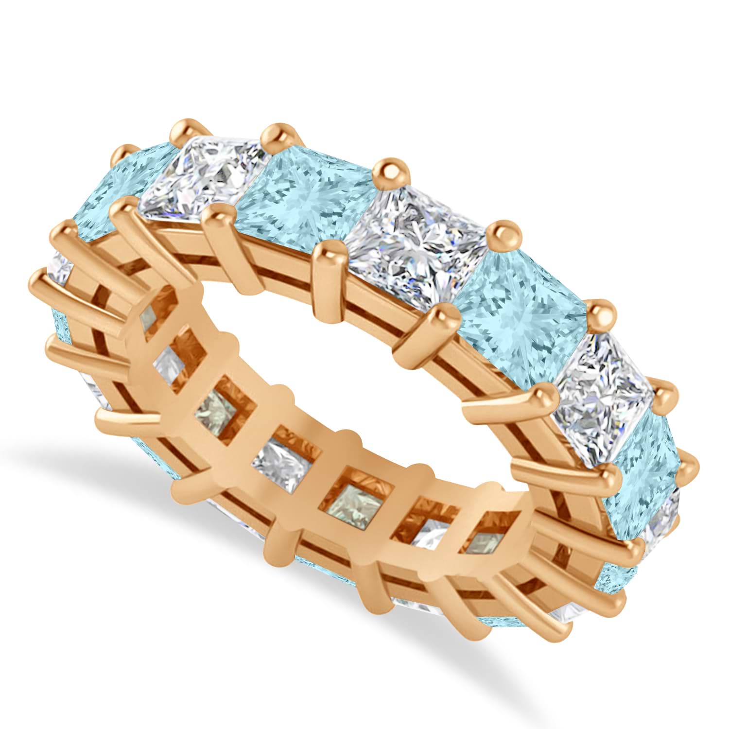 Princess Diamond & Aquamarine Wedding Band 14k Rose Gold (7.17ct)