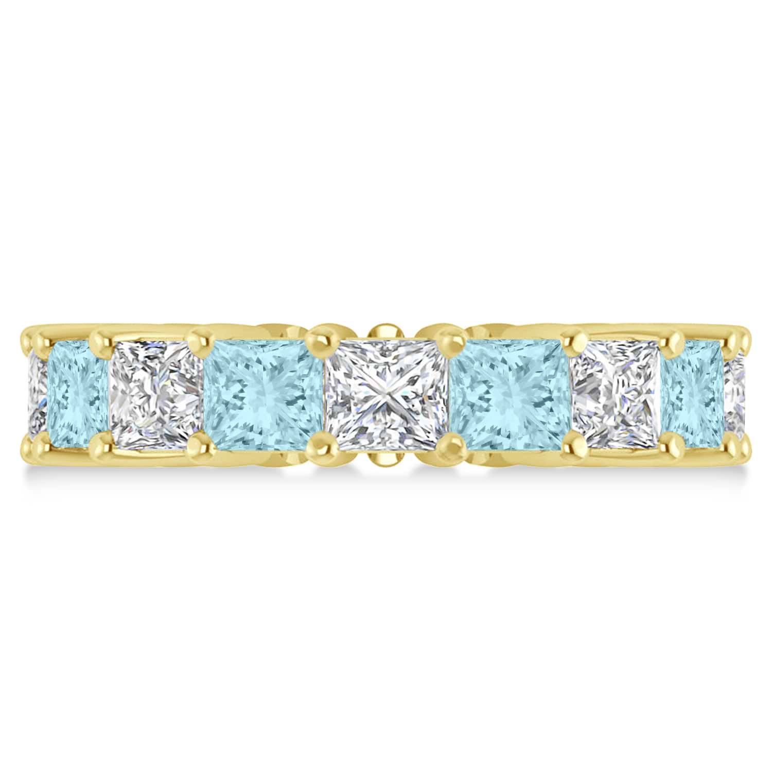 Princess Diamond & Aquamarine Wedding Band 14k Yellow Gold (7.17ct)