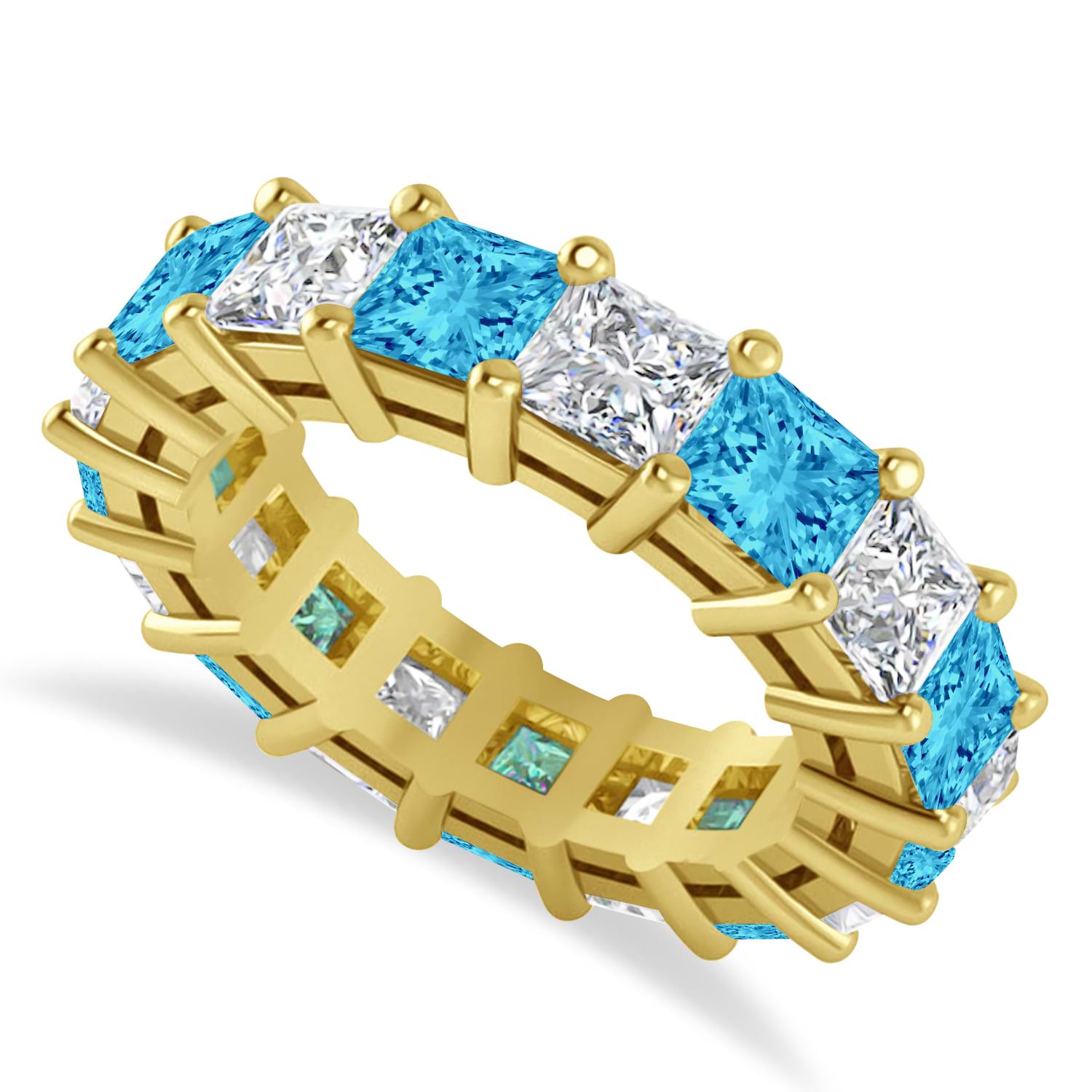 Princess Diamond & Blue Topaz Wedding Band 14k Yellow Gold (7.17ct)
