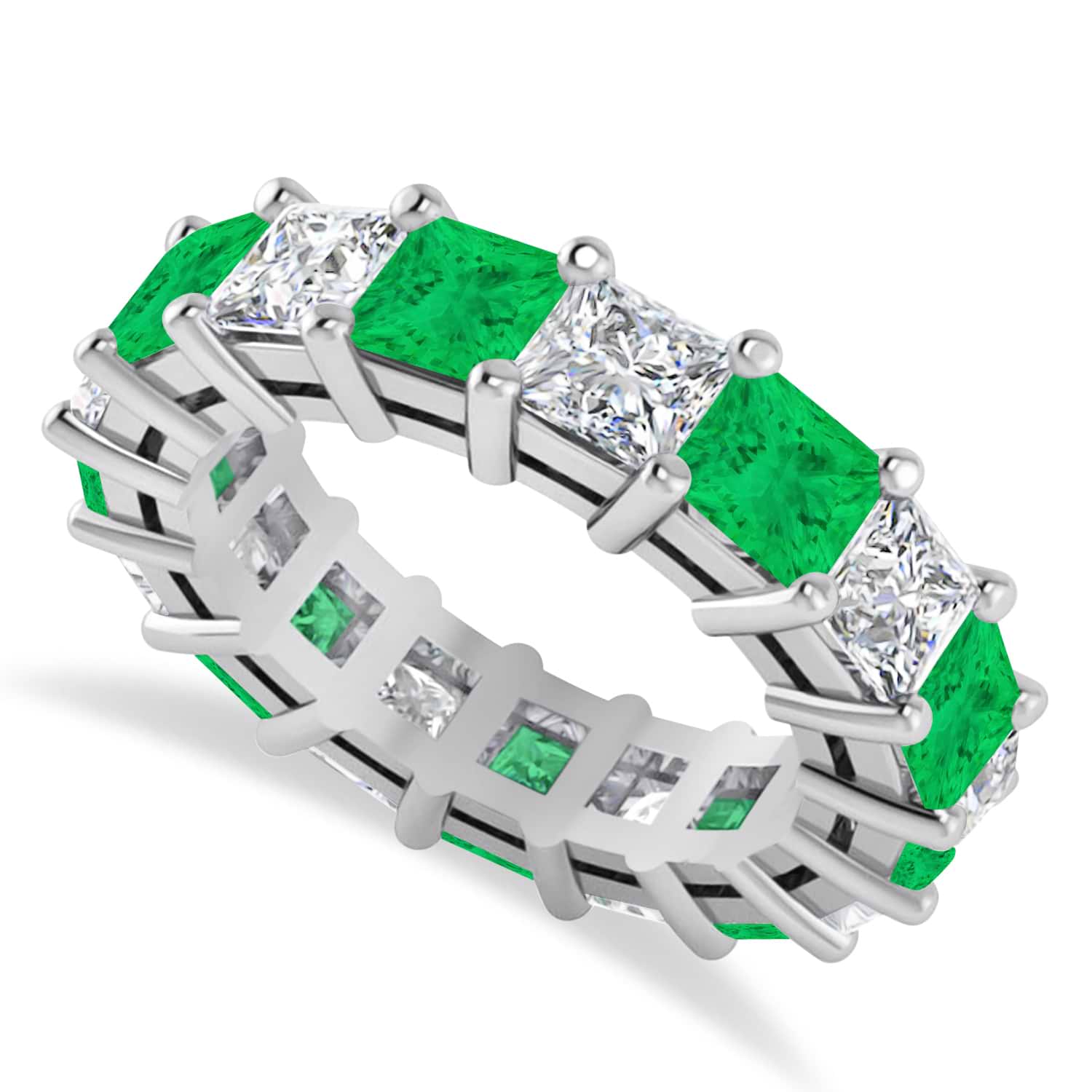 Princess Diamond & Emerald Wedding Band 14k White Gold (7.17ct)