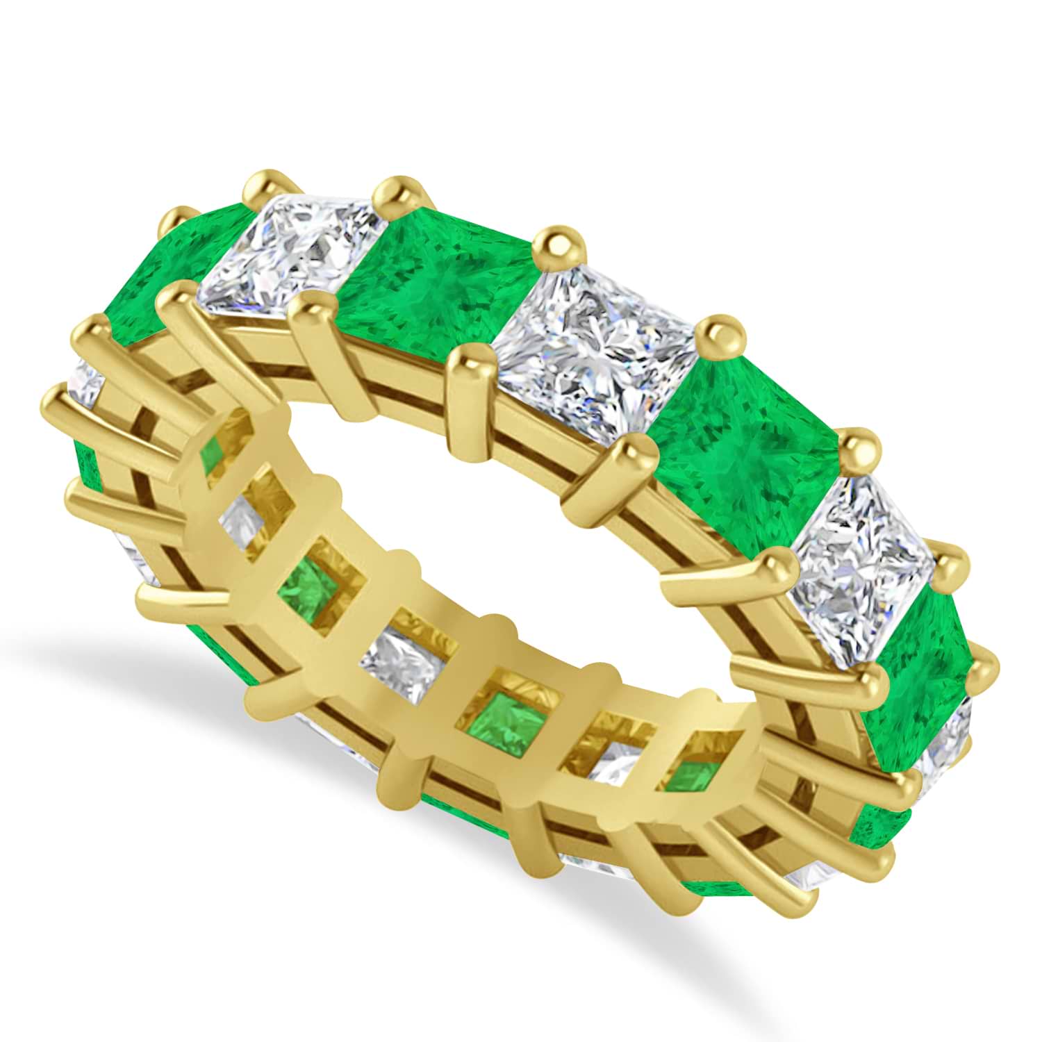 Princess Diamond & Emerald Wedding Band 14k Yellow Gold (7.17ct)