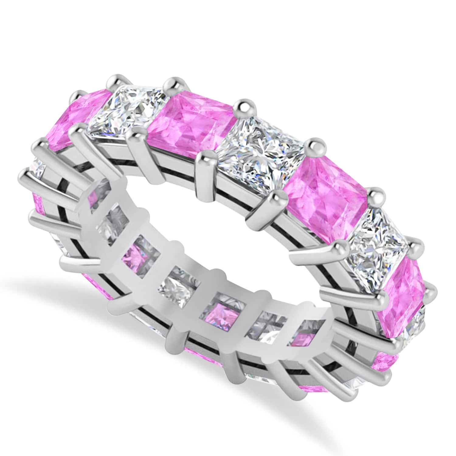 Princess Diamond & Pink Sapphire Wedding Band 14k White Gold (7.17ct)