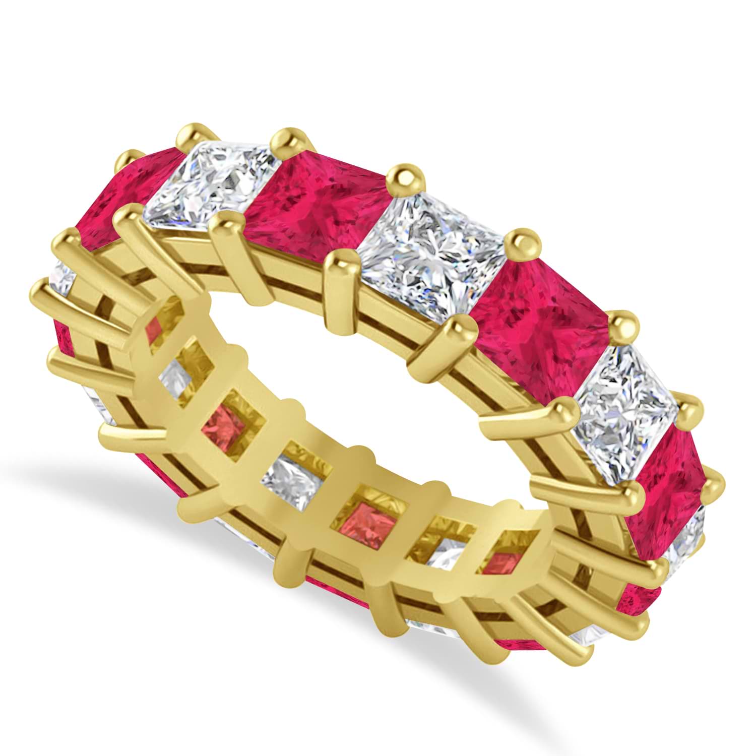 Princess Diamond & Ruby Wedding Band 14k Yellow Gold (7.17ct)