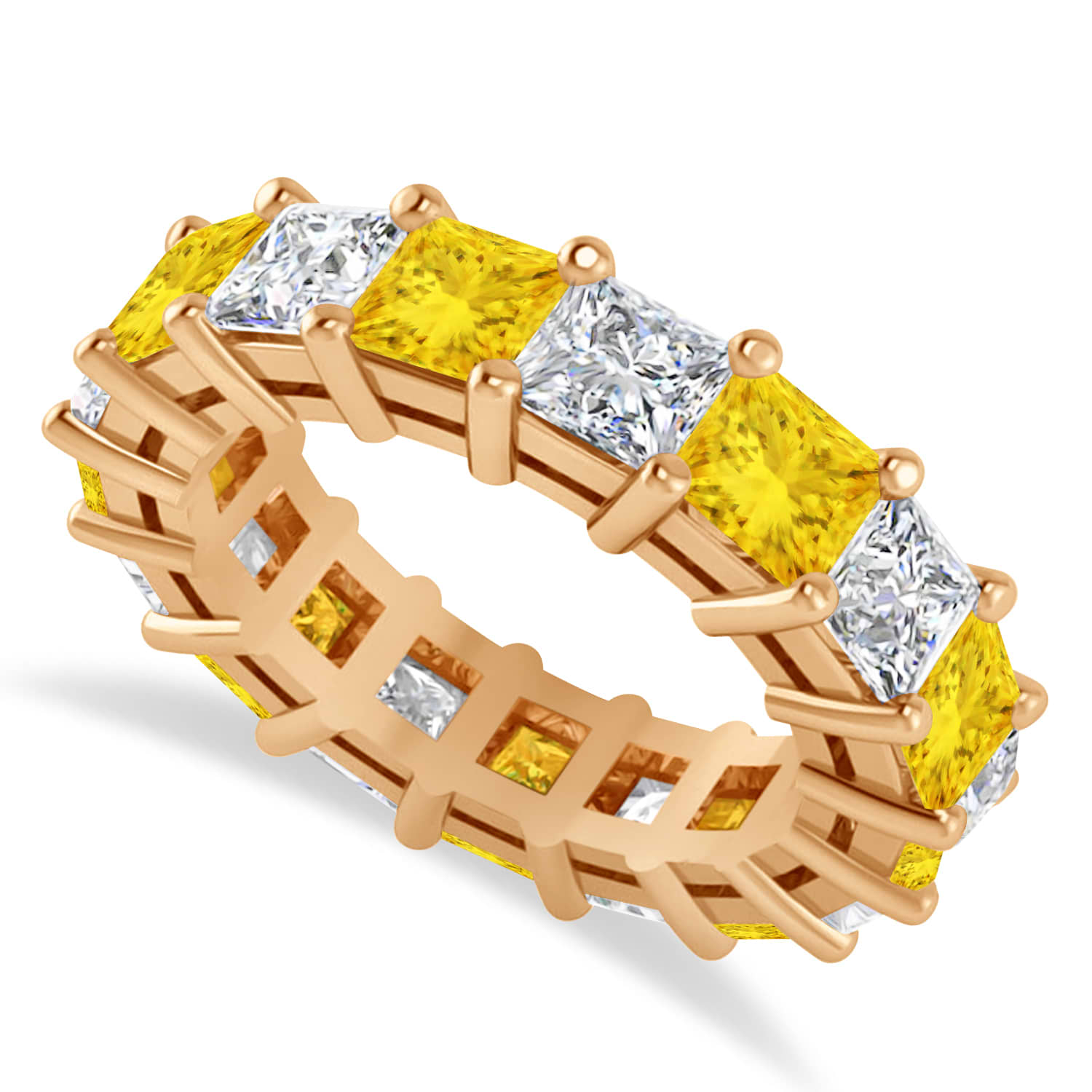 Princess Diamond & Yellow Sapphire Wedding Band 14k Rose Gold (7.17ct)