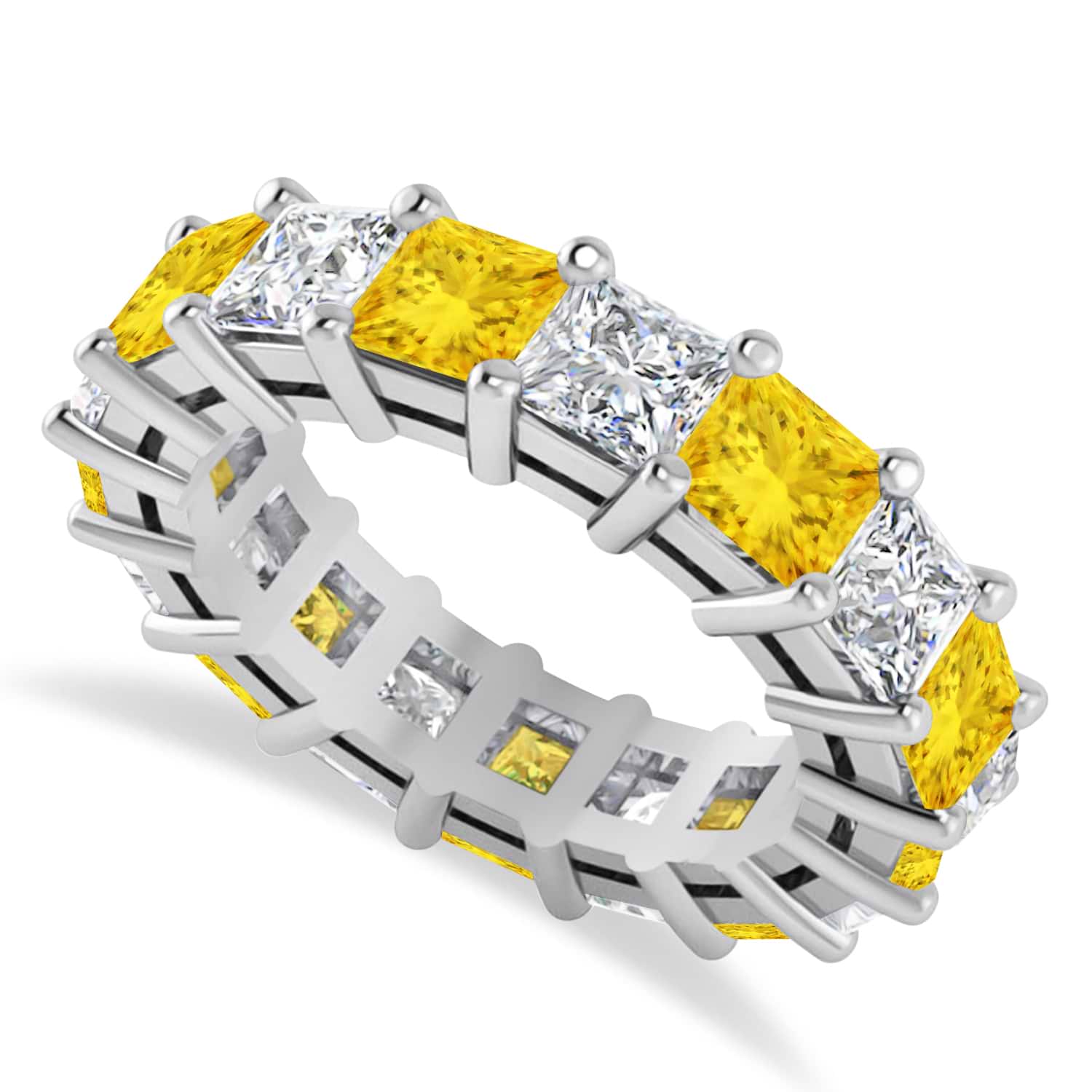 Princess Diamond & Yellow Sapphire Wedding Band 14k White Gold (7.17ct)