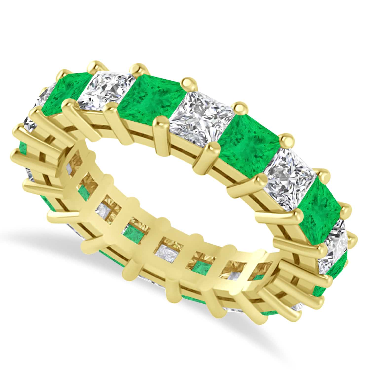 Princess Cut Diamond & Emerald Eternity Wedding Band 14k Yellow Gold (5.40ct)