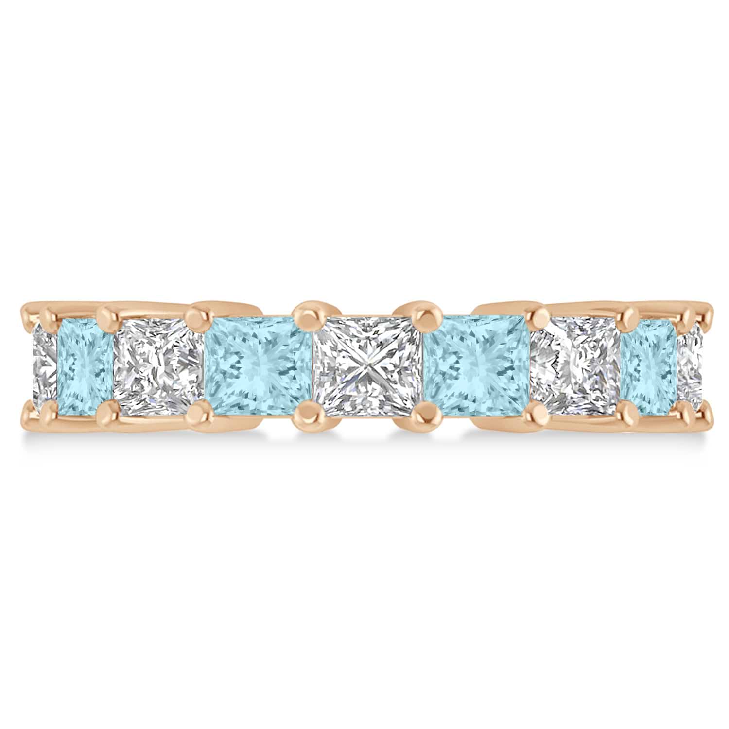 Princess Diamond & Aquamarine Wedding Band 14k Rose Gold (5.94ct)