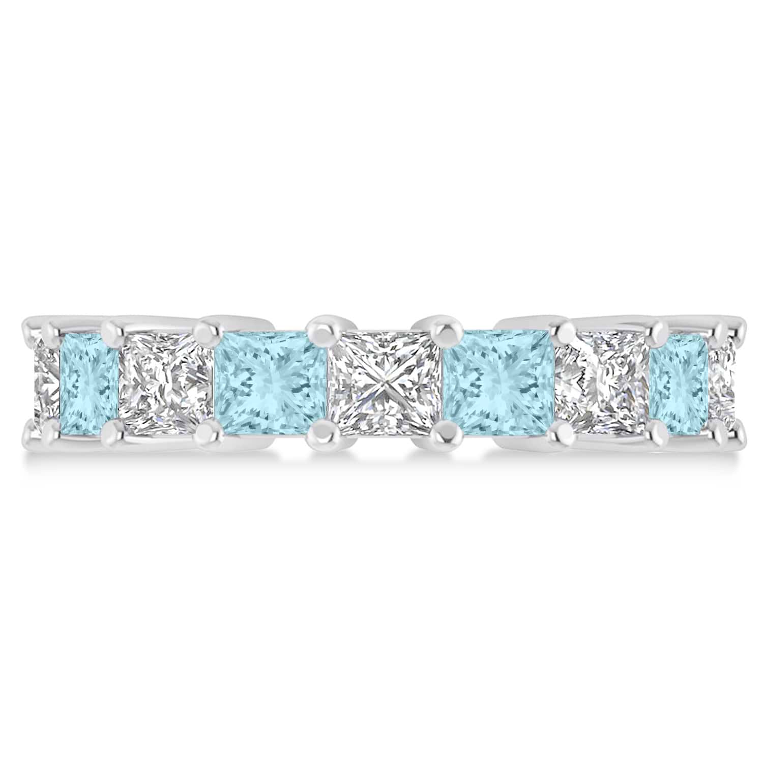 Princess Diamond & Aquamarine Wedding Band 14k White Gold (5.94ct)