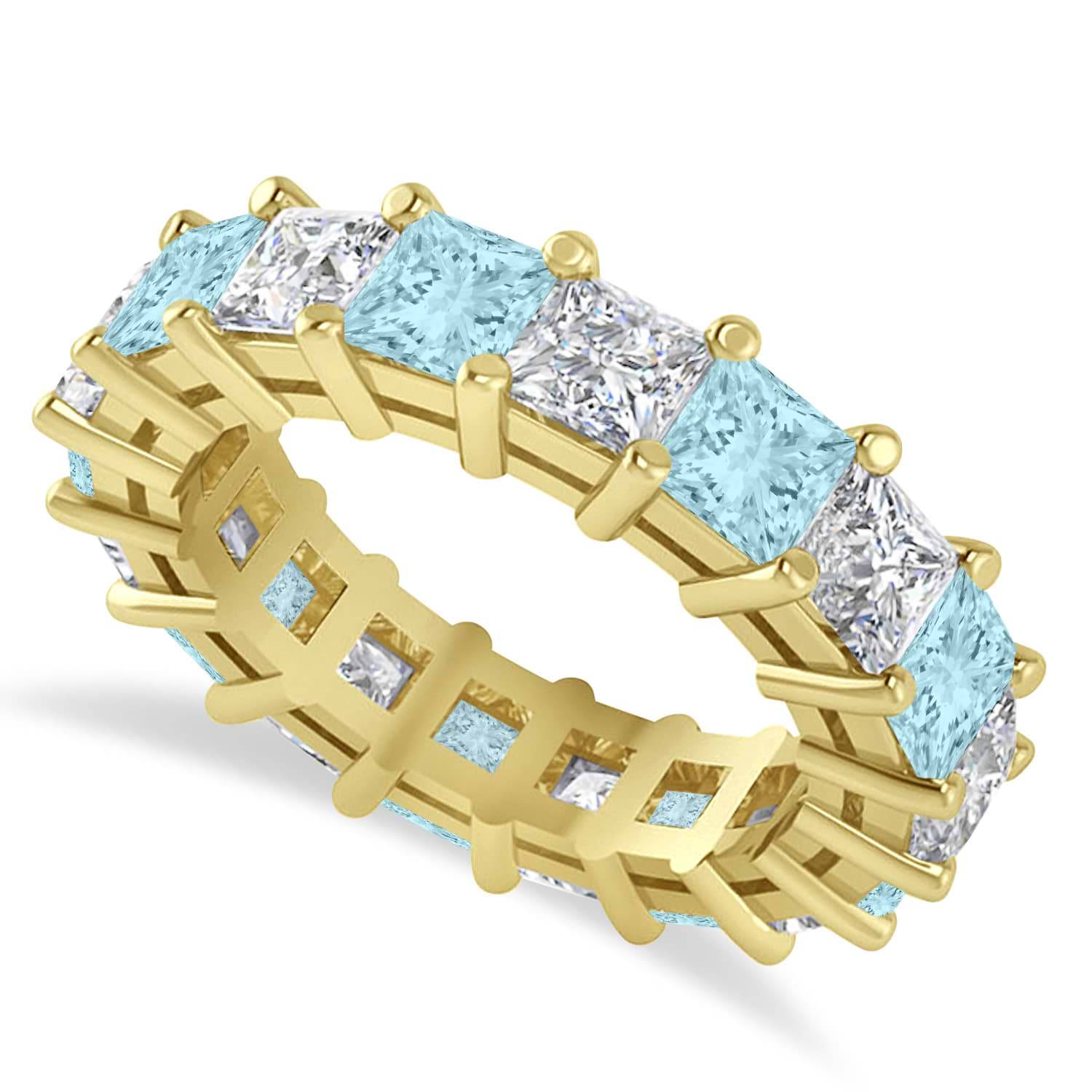 Princess Diamond & Aquamarine Wedding Band 14k Yellow Gold (5.94ct)
