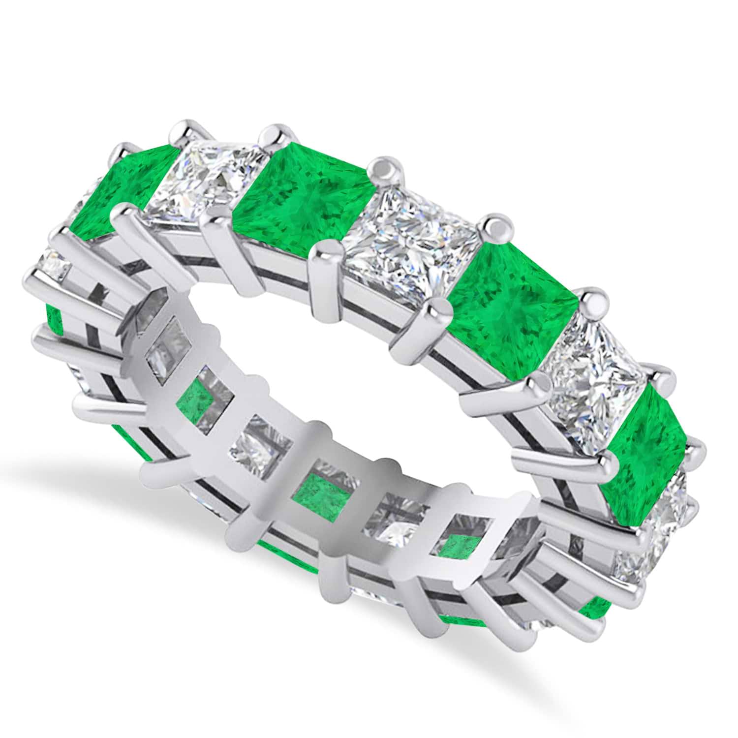 Princess Diamond & Emerald Wedding Band 14k White Gold (5.94ct)