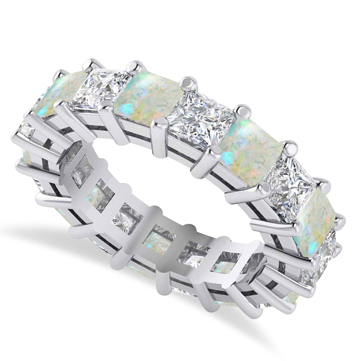 Princess Diamond & Opal Wedding Band 14k White Gold (5.94ct)