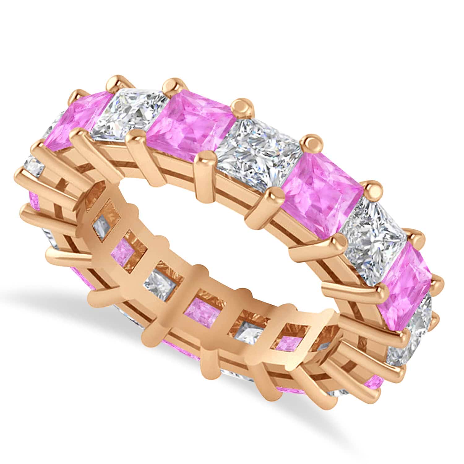 Princess Diamond & Pink Sapphire Wedding Band 14k Rose Gold (5.94ct)