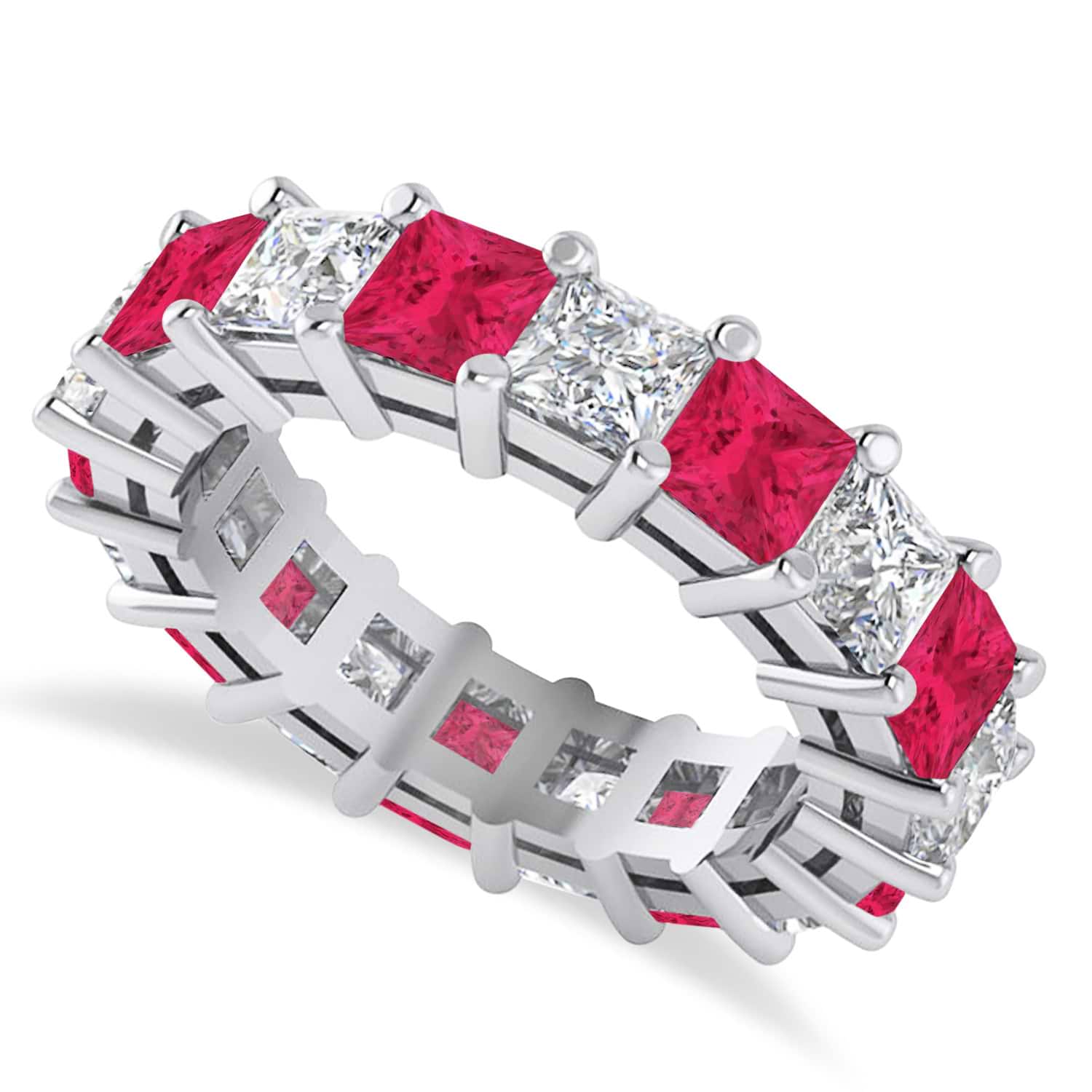 Princess Diamond & Ruby Wedding Band 14k White Gold (5.94ct)