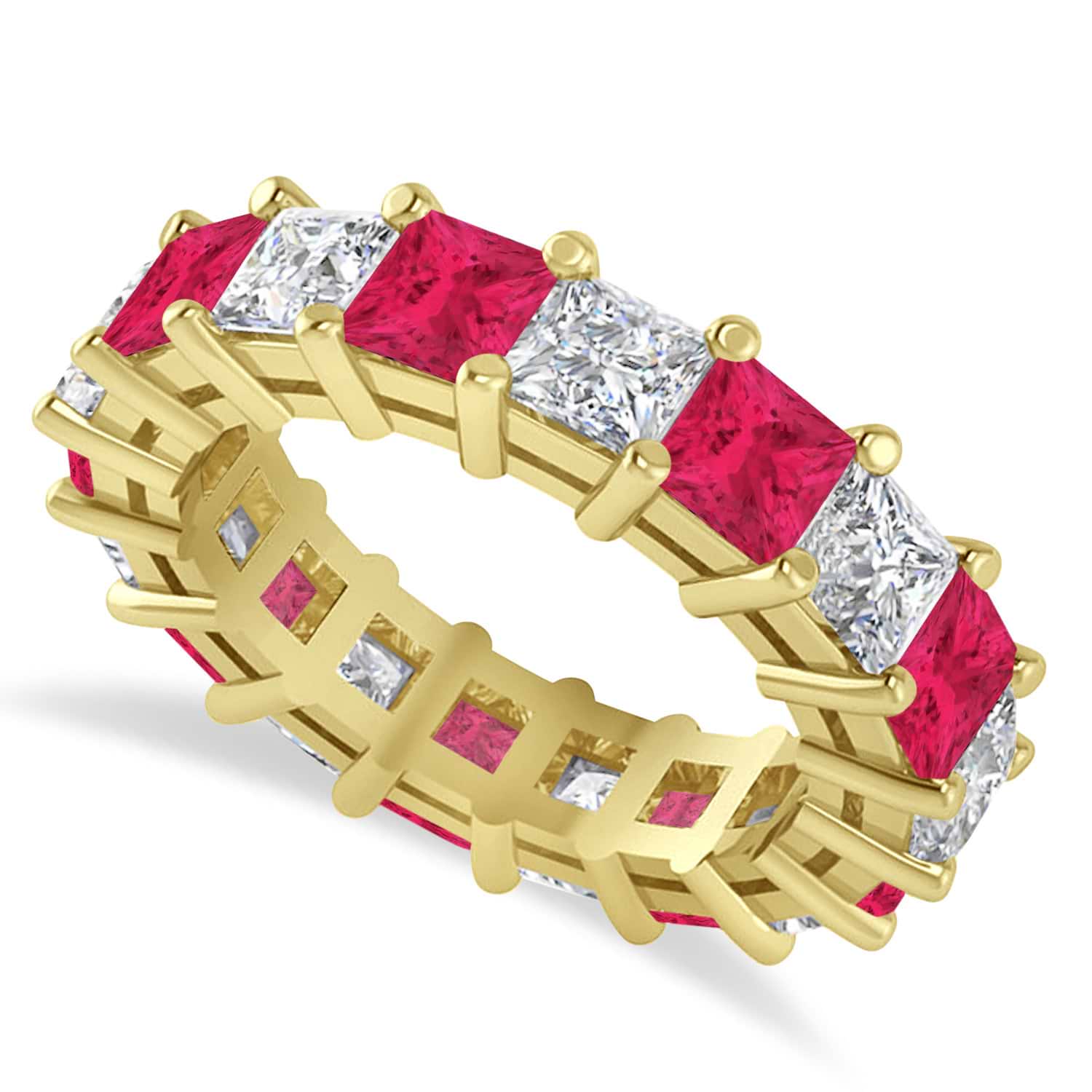 Princess Diamond & Ruby Wedding Band 14k Yellow Gold (5.94ct)