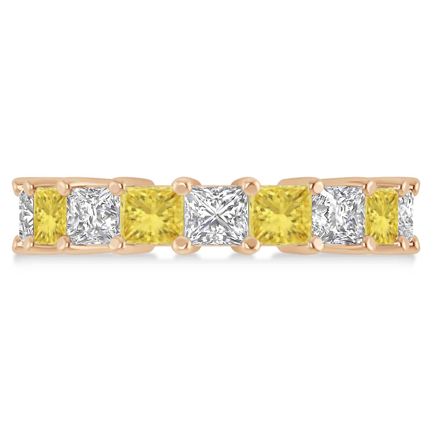 Princess Yellow & White Diamond Wedding Band 14k Rose Gold (5.58ct)