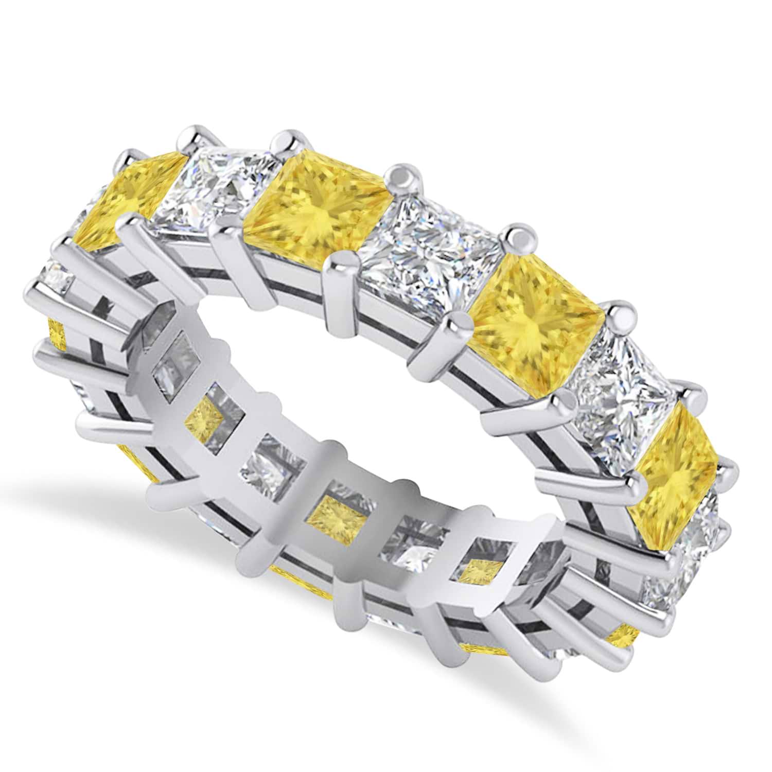 Princess Yellow & White Diamond Wedding Band 14k White Gold (5.58ct)