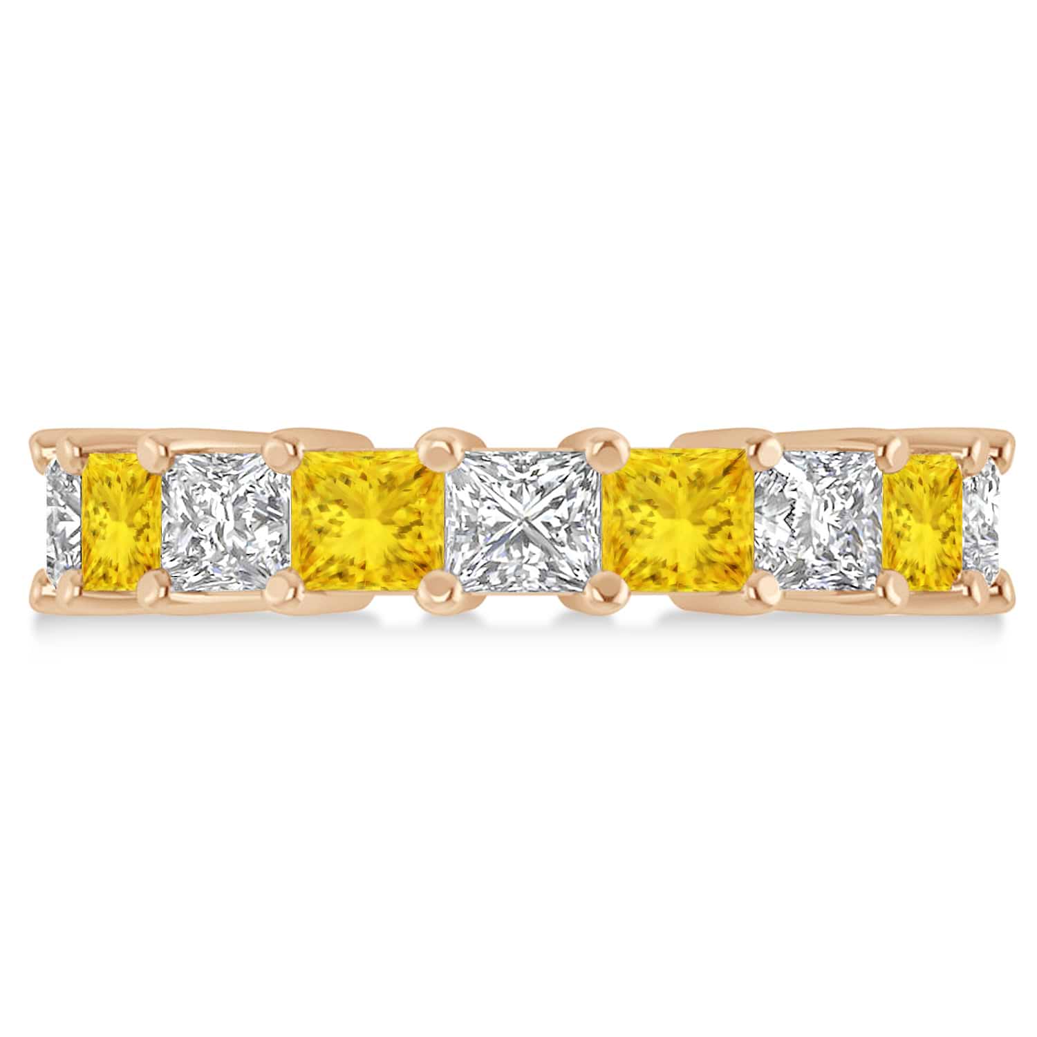 Princess Diamond & Yellow Sapphire Wedding Band 14k Rose Gold (5.94ct)