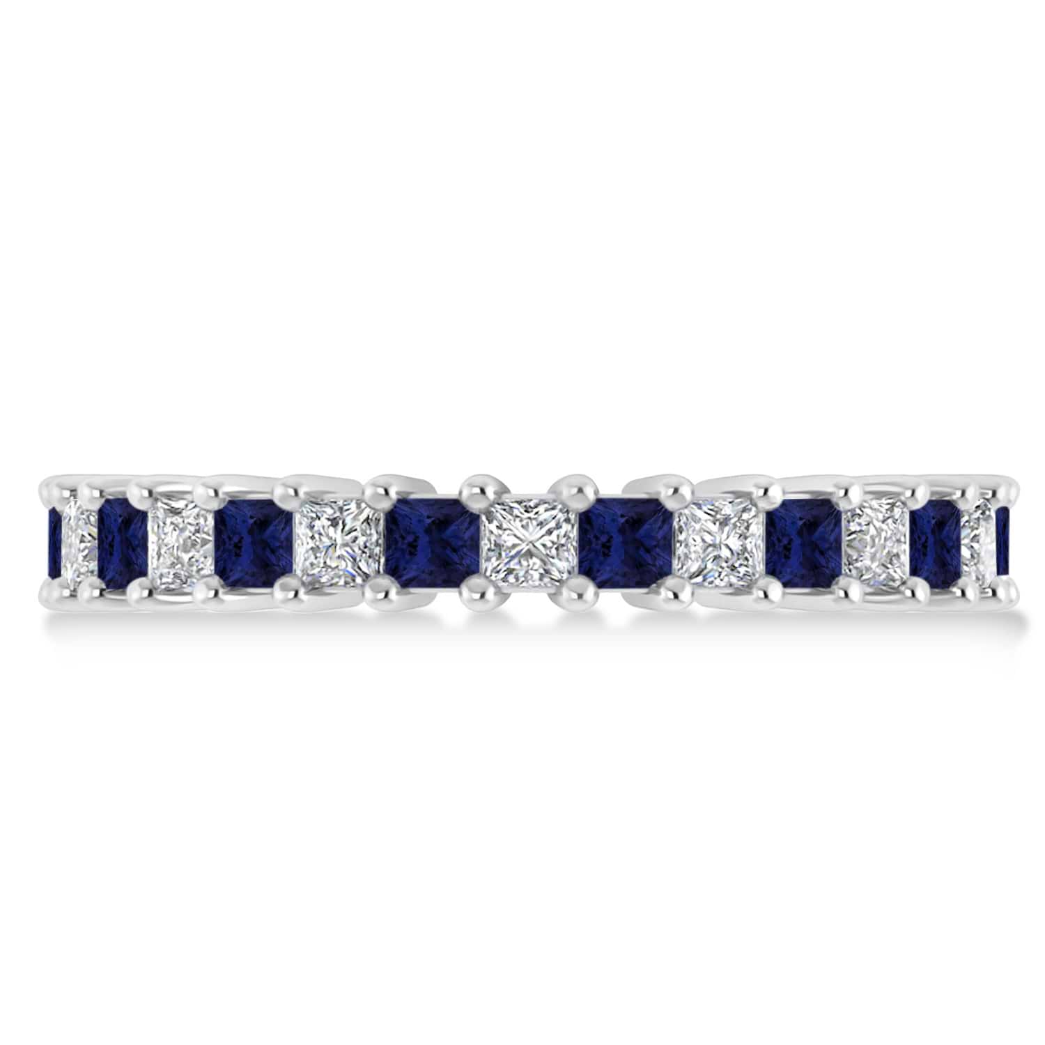 Princess Diamond & Blue Sapphire Wedding Band 14k White Gold (2.32ct)